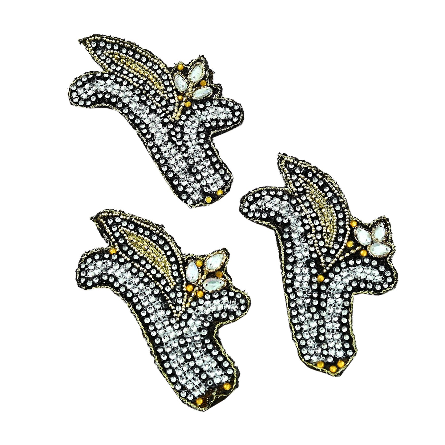 Indian Vintage 3 Pcs Rare Appliques Black Georgette Applique VERY OLD ANTIQUE Vintage Embroidered Snippets Remnants Craft Journals