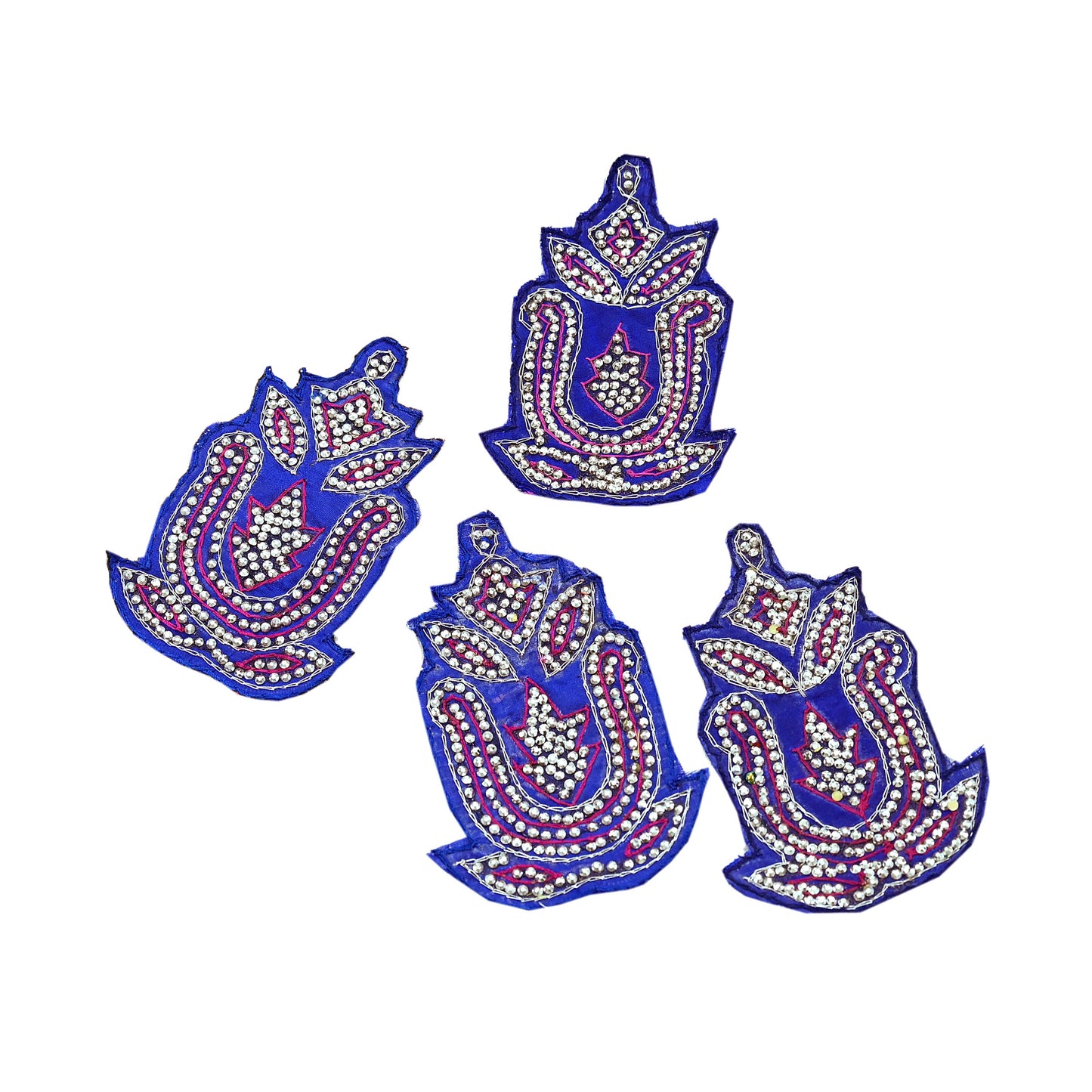 Indian Vintage 4 Pcs Rare Appliques Blue Applique VERY OLD ANTIQUE Vintage Embroidered Snippets Remnants Craft Journals