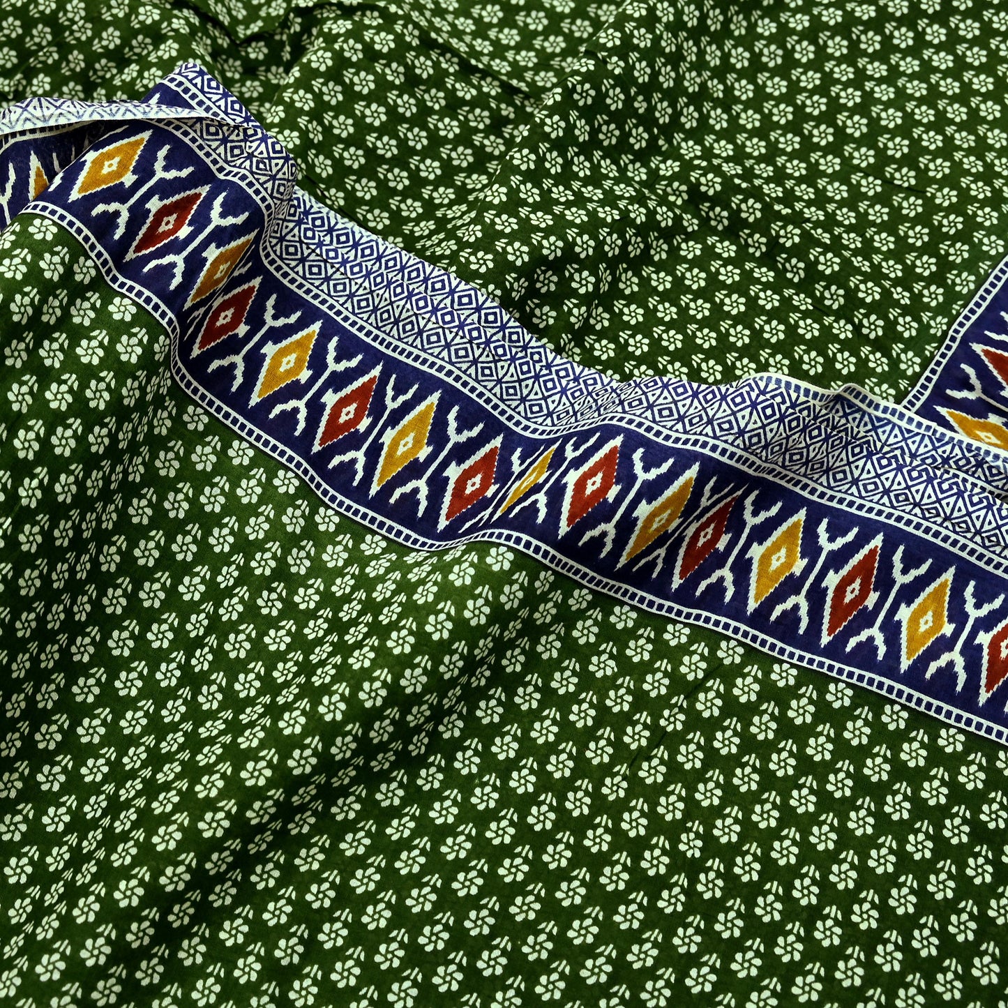 Indian Vintage Sari Blue & Green Pure Cotton Printed Sarees Craft Fabric 5Yd Soft Sewing Sarong Wrap Boho Floral Quilting Upcycle Crafting