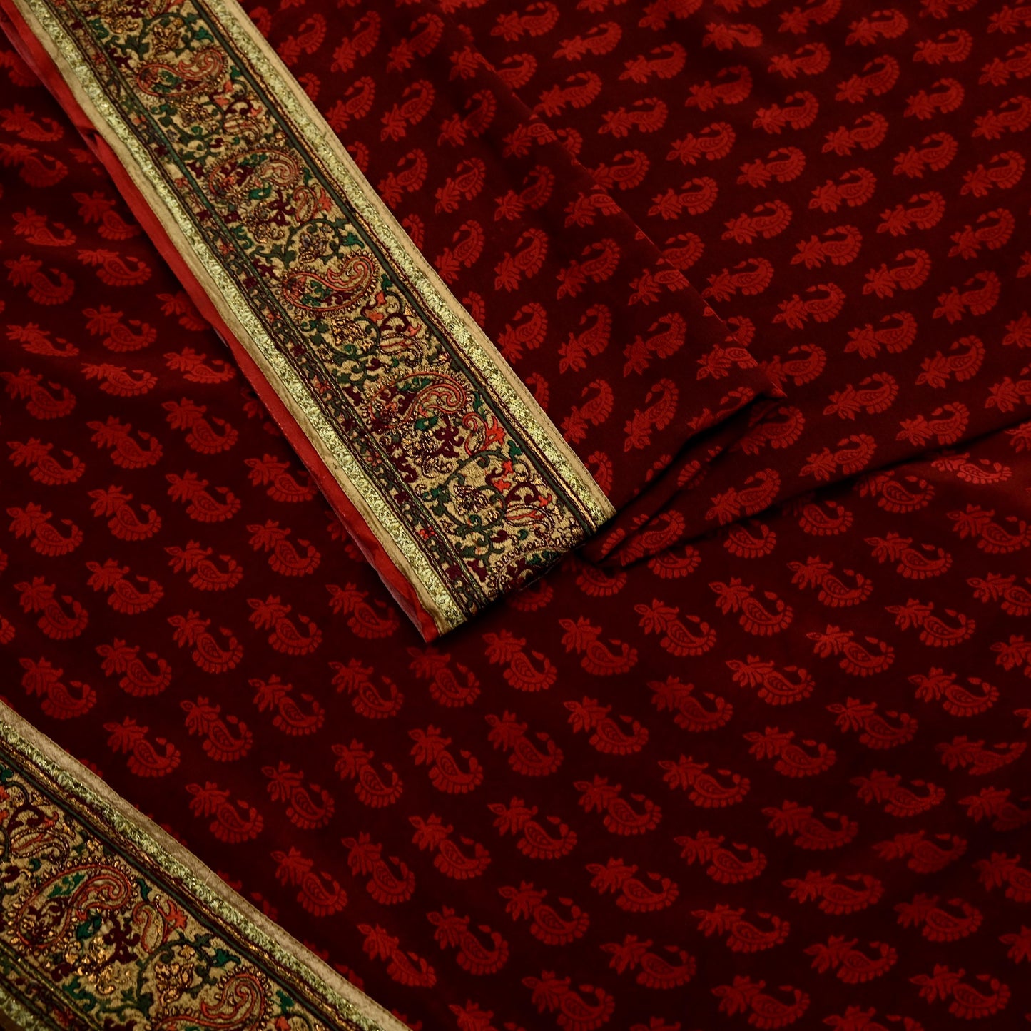 Indian Vintage Maroon Saree Pure Crepe Silk Printed Sari Craft Fabric 5yd Sewing Floral Soft Wrap Dress Making Crafting Quilting Upcycle