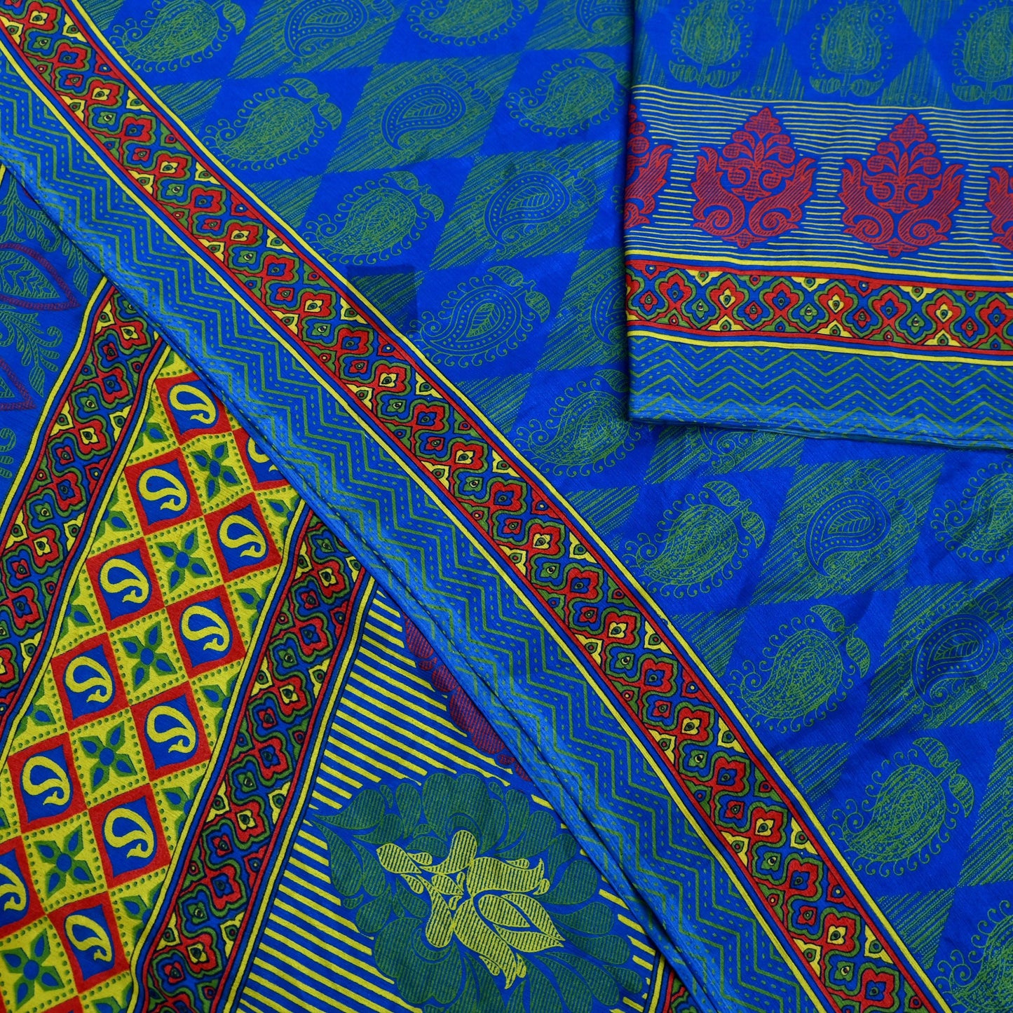 Indian Vintage Blue Saree Moss Crepe Printed Sari 6yd Sewing Paisley Soft Craft Fabric Dressmaking For Crafting Quilting Upcycle Boho