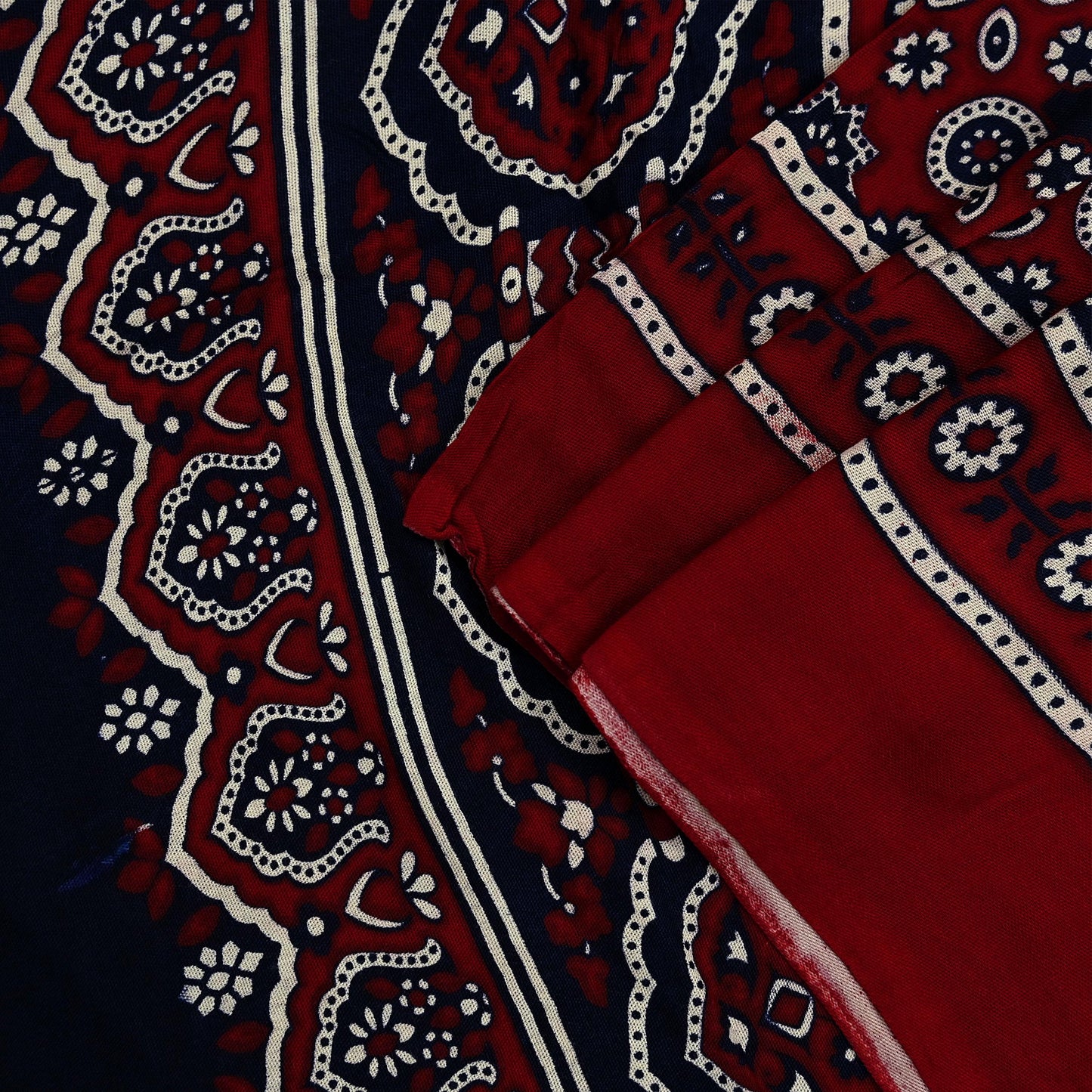 Indian Vintage Dupatta Maroon & Blue Long Stole Printed Hijab Blend Cotton Scarves Veil Soft Wrap Boho
