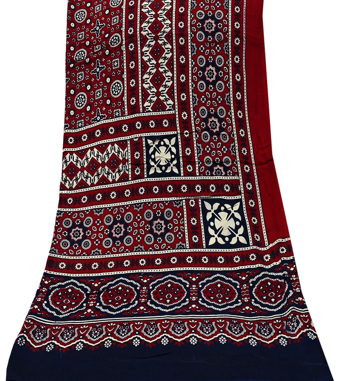 Indian Vintage Dupatta Maroon & Blue Long Stole Printed Hijab Blend Cotton Scarves Veil Soft Wrap Boho
