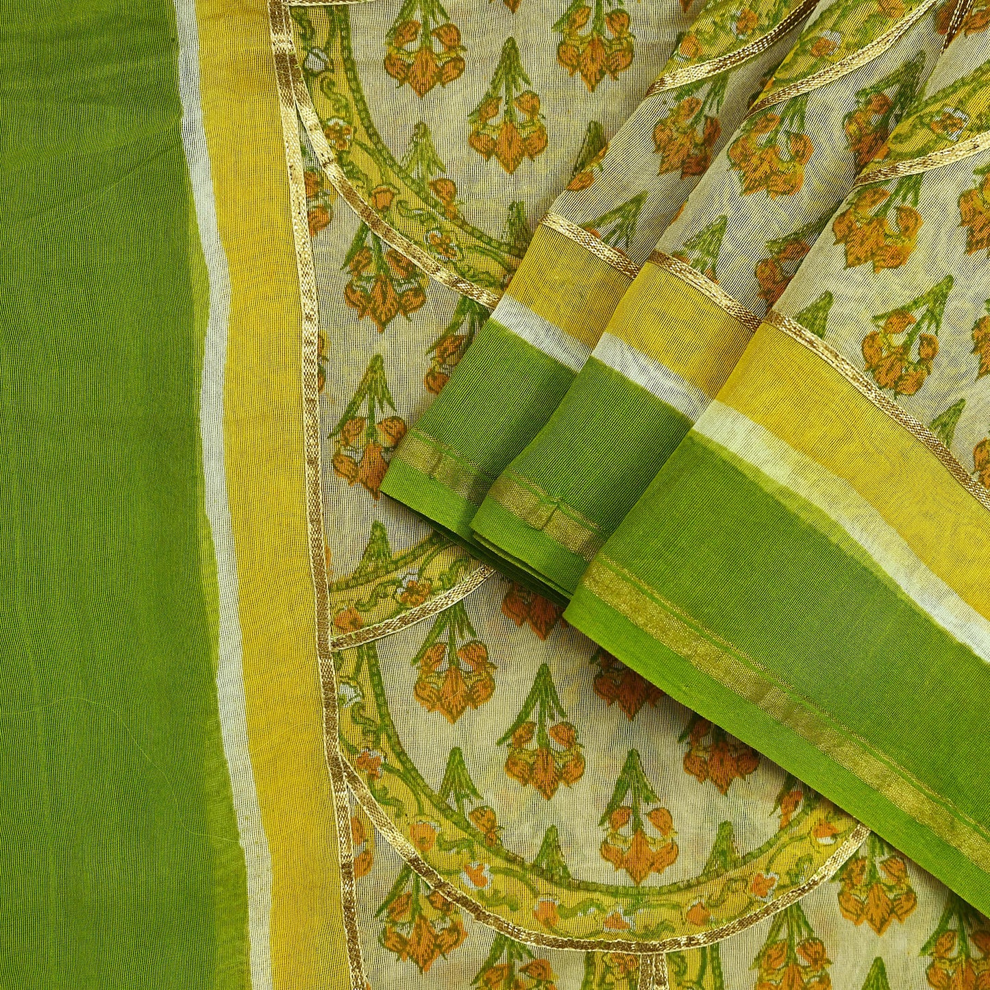 Indian Vintage Dupatta Beige Long Stole Printed Woven Gota patti Pure Chanderi Silk Scarves Veil Golden Zari Soft Fringes