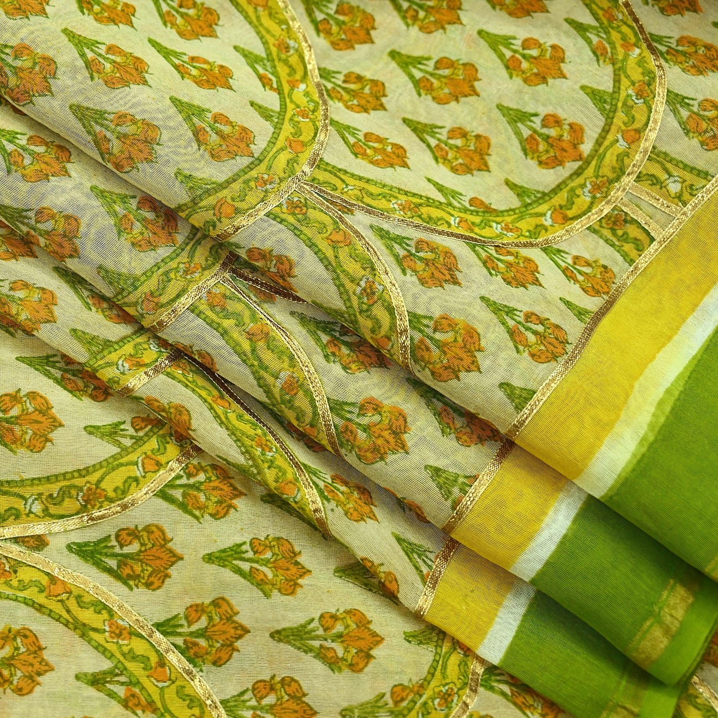 Indian Vintage Dupatta Beige Long Stole Printed Woven Gota patti Pure Chanderi Silk Scarves Veil Golden Zari Soft Fringes