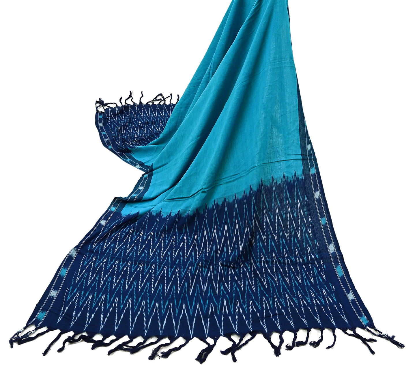 Indian Vintage Dupatta Blue Long Stole Hand woven Sambalpuri Ikat Hijab Pure Cotton Scarves Veil