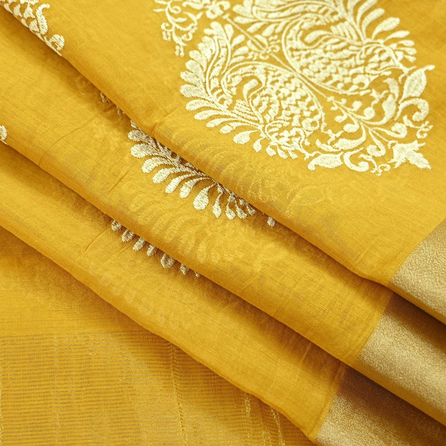 Indian Vintage Mustard Dupatta Long Stole Chanderi Woven Scarves Veil Scarf Wrap Hippie Boho Soft Floral Fringes