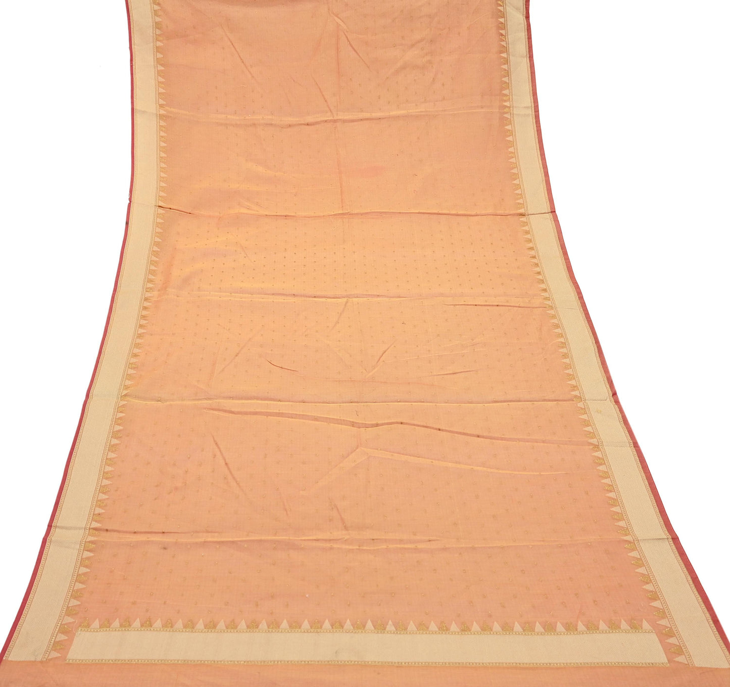 Indian Vintage Dupatta Peach Long Stole Woven Pure Chanderi Cotton Scarves Veil Golden Zari Soft Stripes Design