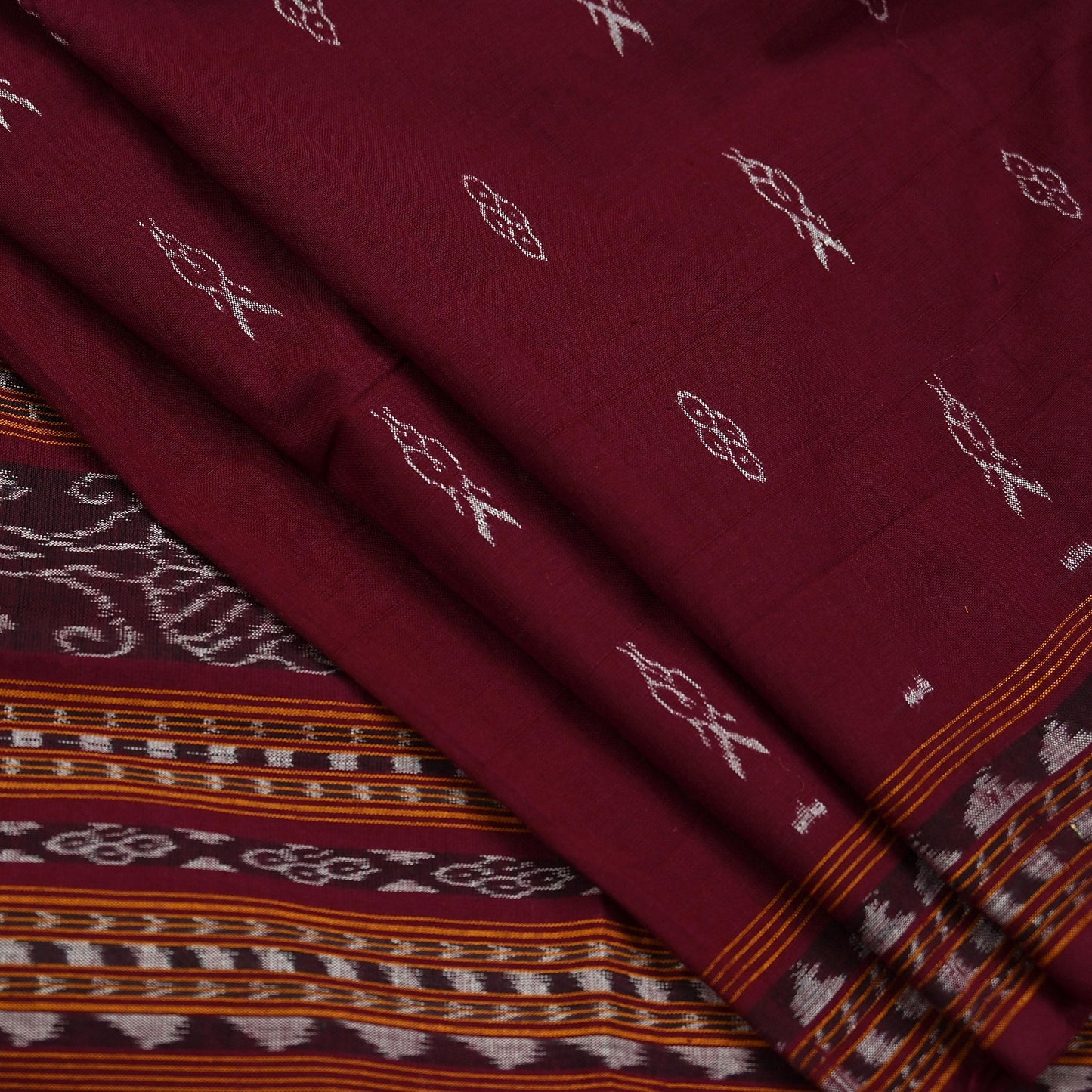 Indian Vintage Dupatta Maroon Long Stole Hand woven Sambalpuri Ikat Hijab Pure Cotton Scarves Veil