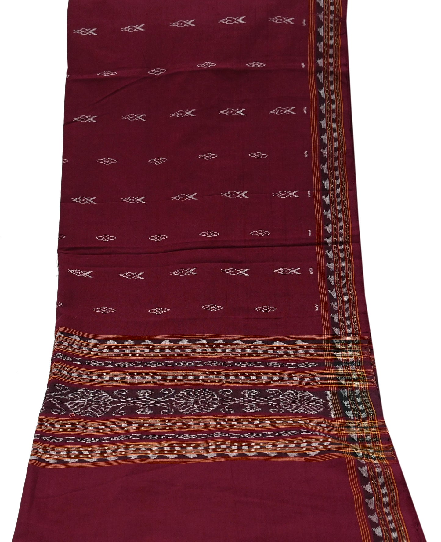 Indian Vintage Dupatta Maroon Long Stole Hand woven Sambalpuri Ikat Hijab Pure Cotton Scarves Veil