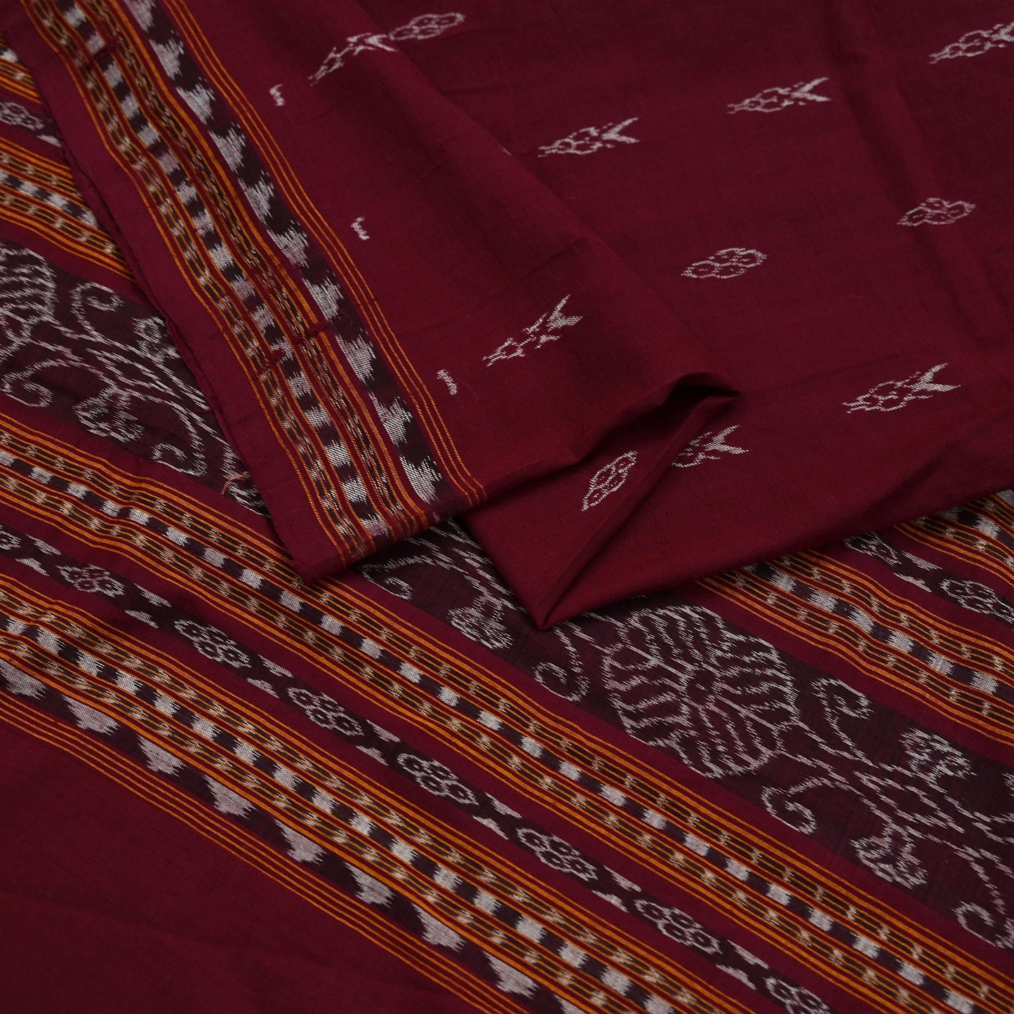 Indian Vintage Dupatta Maroon Long Stole Hand woven Sambalpuri Ikat Hijab Pure Cotton Scarves Veil