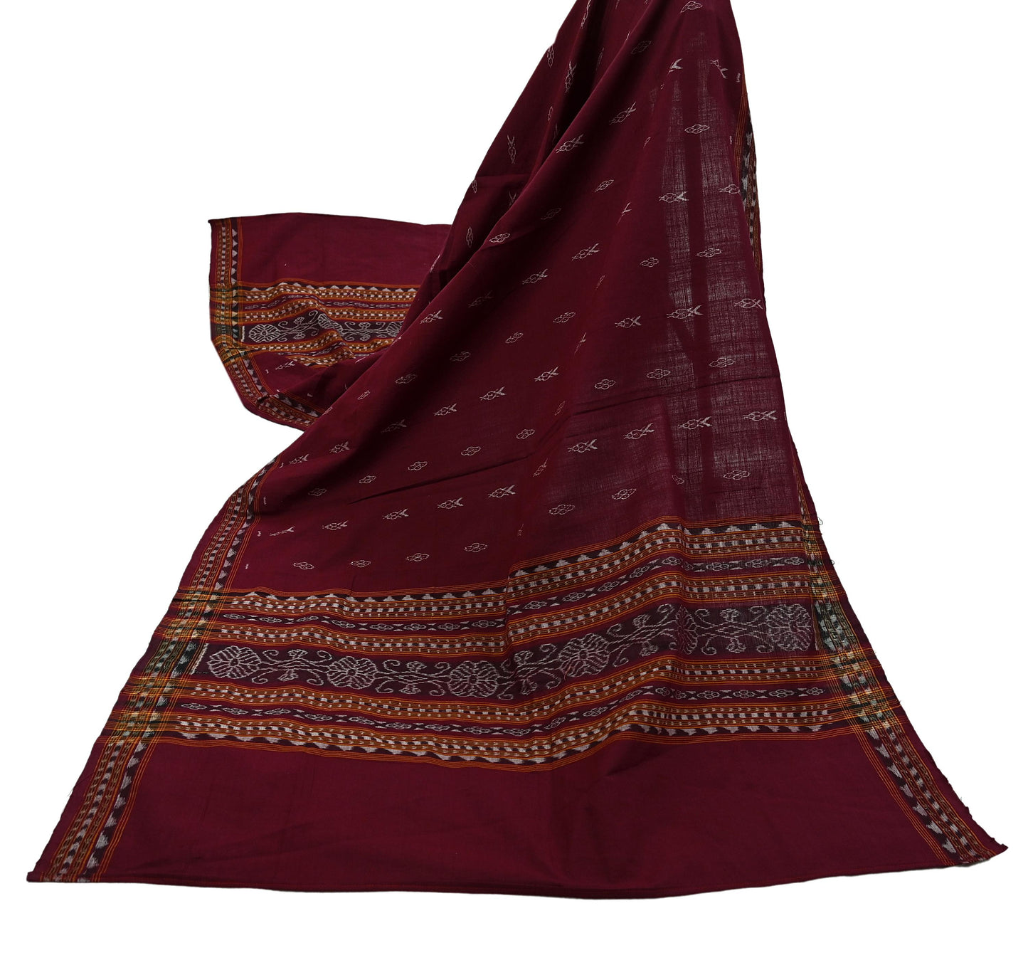Indian Vintage Dupatta Maroon Long Stole Hand woven Sambalpuri Ikat Hijab Pure Cotton Scarves Veil