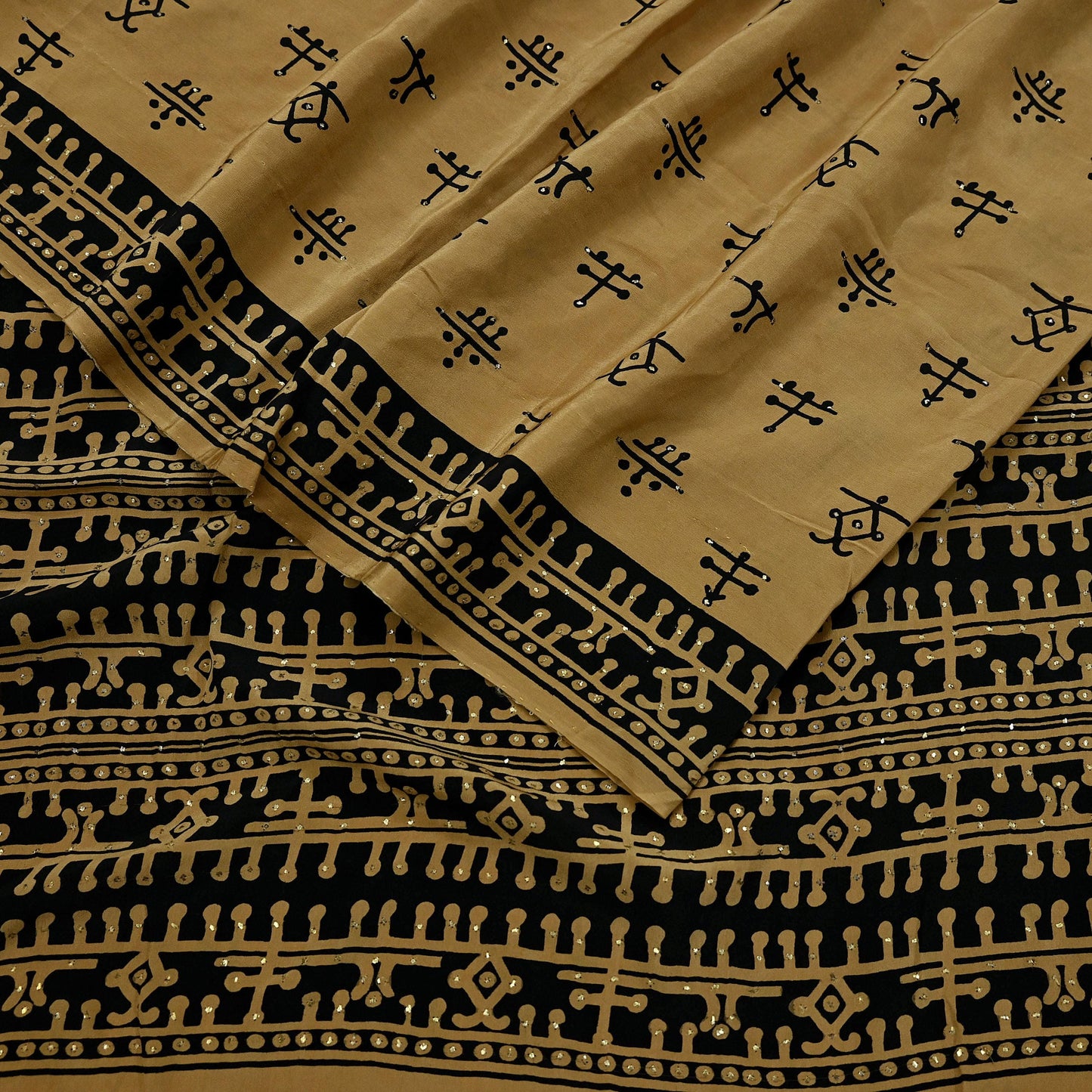 Indian Vintage Sari Pure Crepe Silk Mukesh Work Printed Saree 5yd Sewing Soft Craft Fabric Ethnic Dress making For Crafting Quilting