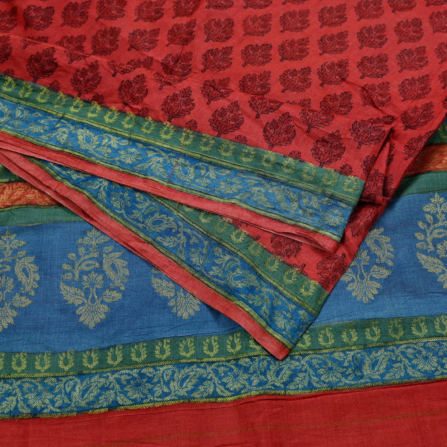Indian Vintage Heavy Sari Red Pure Khadi Silk Handloom Saree Craft Fabric 5yd Ethnic Wear Dress making For Crafting Quilting