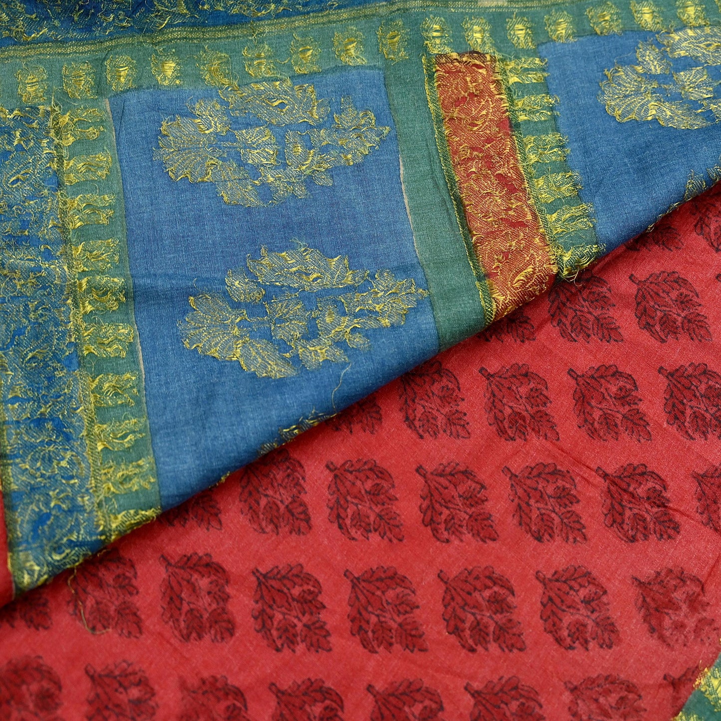 Indian Vintage Heavy Sari Red Pure Khadi Silk Handloom Saree Craft Fabric 5yd Ethnic Wear Dress making For Crafting Quilting
