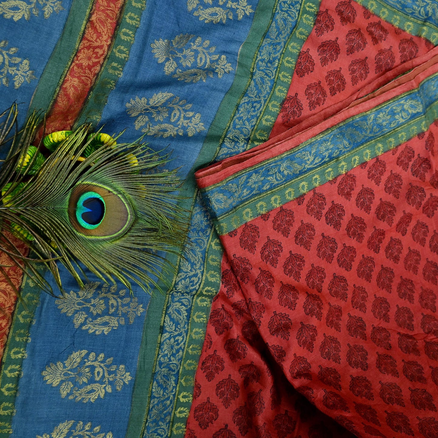 Indian Vintage Heavy Sari Red Pure Khadi Silk Handloom Saree Craft Fabric 5yd Ethnic Wear Dress making For Crafting Quilting