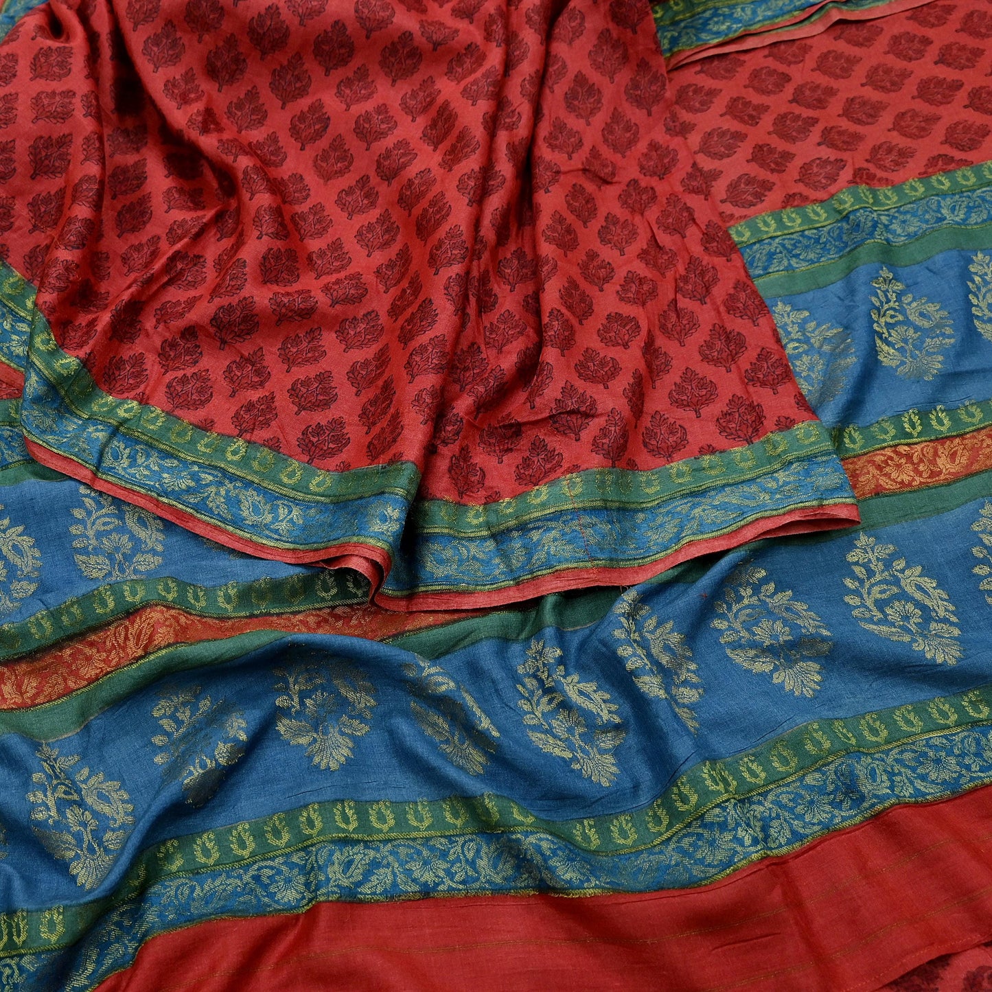 Indian Vintage Heavy Sari Red Pure Khadi Silk Handloom Saree Craft Fabric 5yd Ethnic Wear Dress making For Crafting Quilting