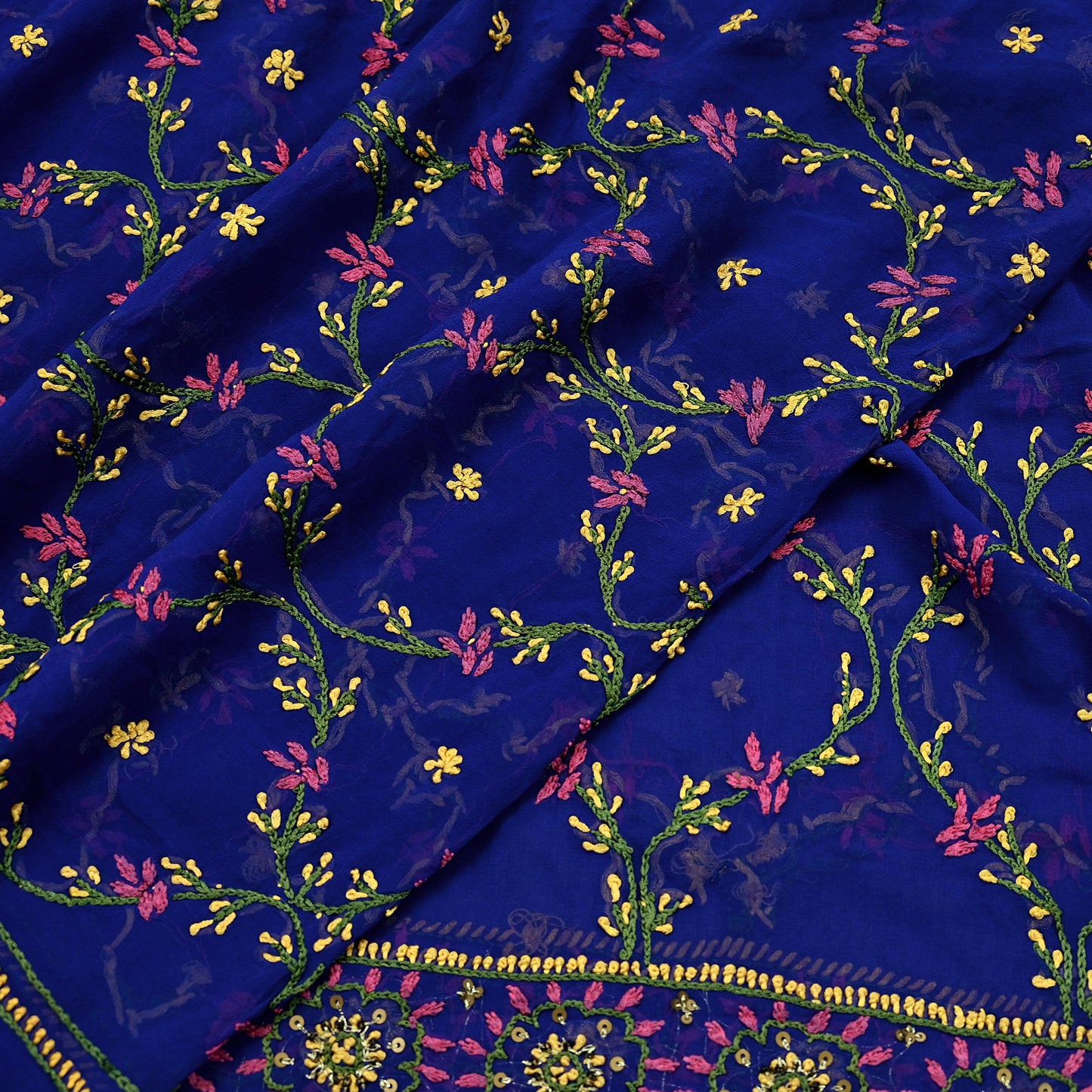 Indian Vintage Heavy Blue Dupatta Pure Georgette silk Long Stole Hand Embroidered Chikankari Stole Scarf Scarves Veil