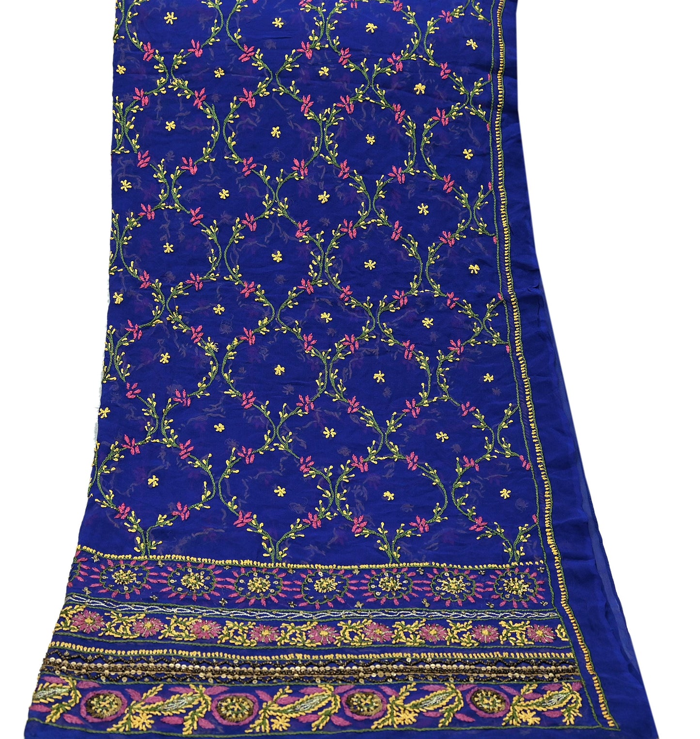 Indian Vintage Heavy Blue Dupatta Pure Georgette silk Long Stole Hand Embroidered Chikankari Stole Scarf Scarves Veil