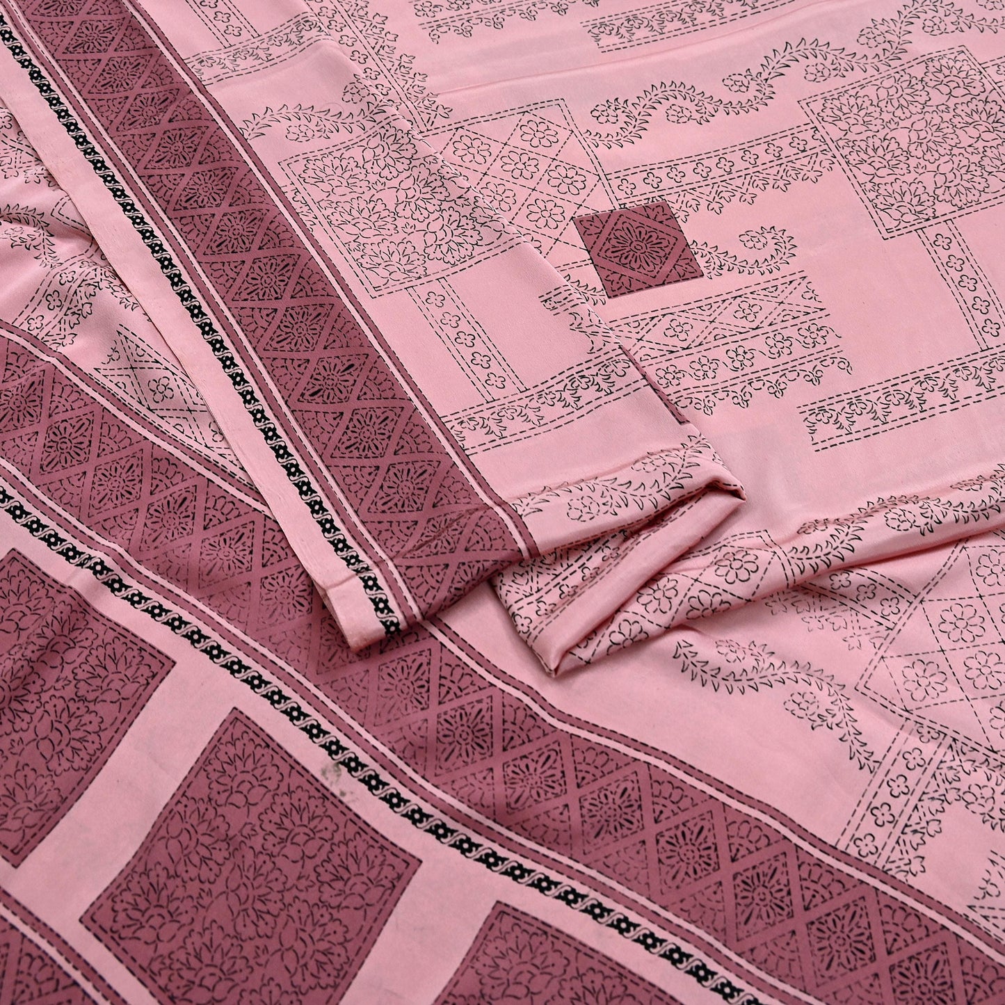 Indian Vintage Sari Pink Moss Crepe Printed Sarees 5yd Craft Fabric Sewing Floral Soft Dress making Quilting Crafting Upcycle Used