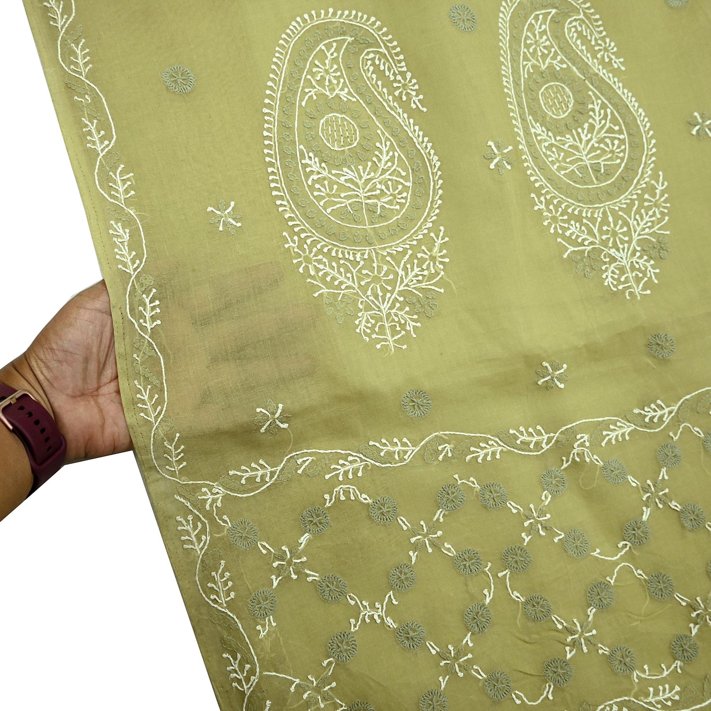 Indian Vintage Sari Green Cotton Hand Embroidered Kantha Sarees Craft Fabric 5yd Sewing Floral Soft Dress Making Crafting Upcycle Quilting