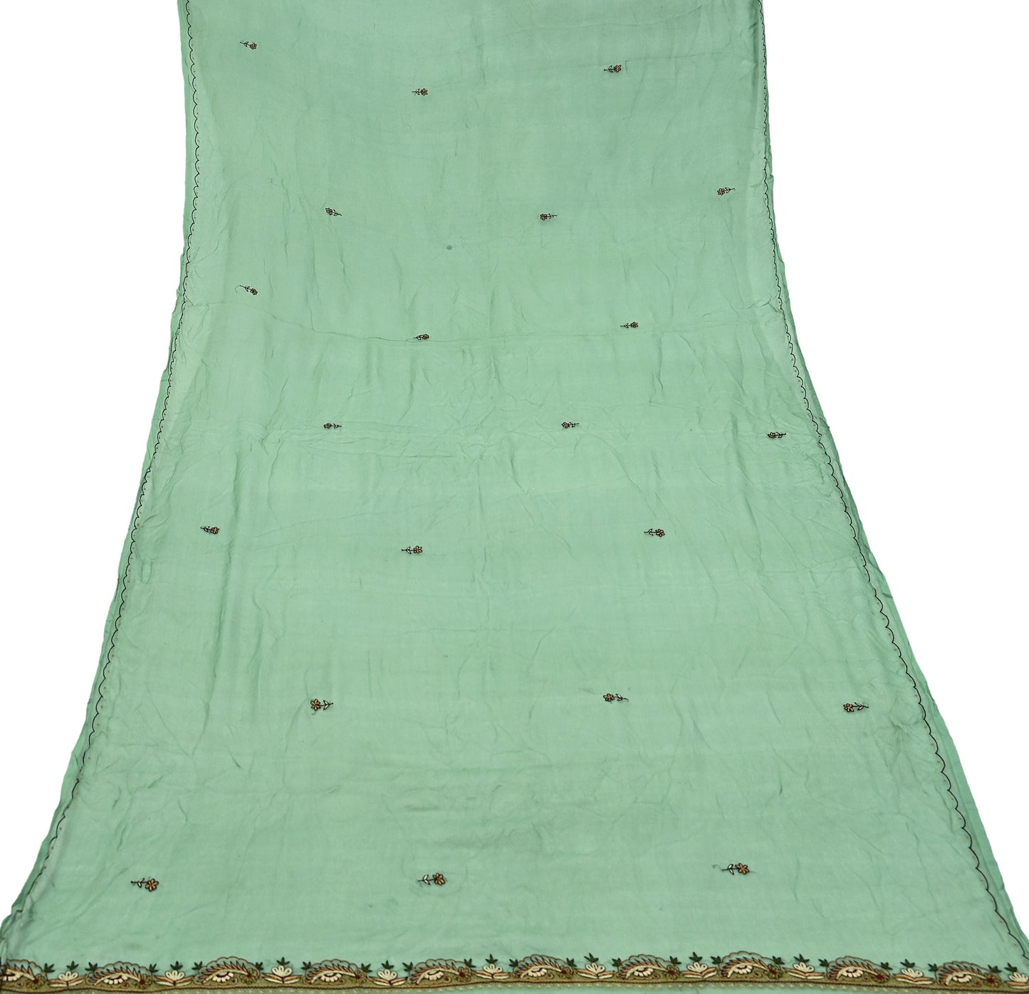 Indian Vintage Green Dupatta Pure Chiffon silk Long Stole Hand Embroidered Scarves Floral Design Stole Veil Wrap Zari Zardozi