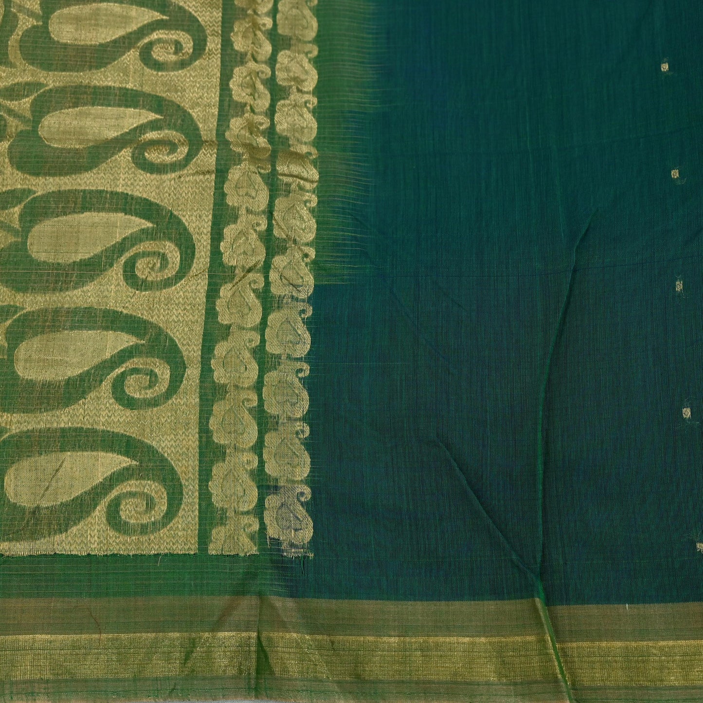 Indian Vintage Dupatta Green Long Stole Printed Woven Pure Chanderi Silk Indian Scarves Veil Golden Zari Soft Fringes