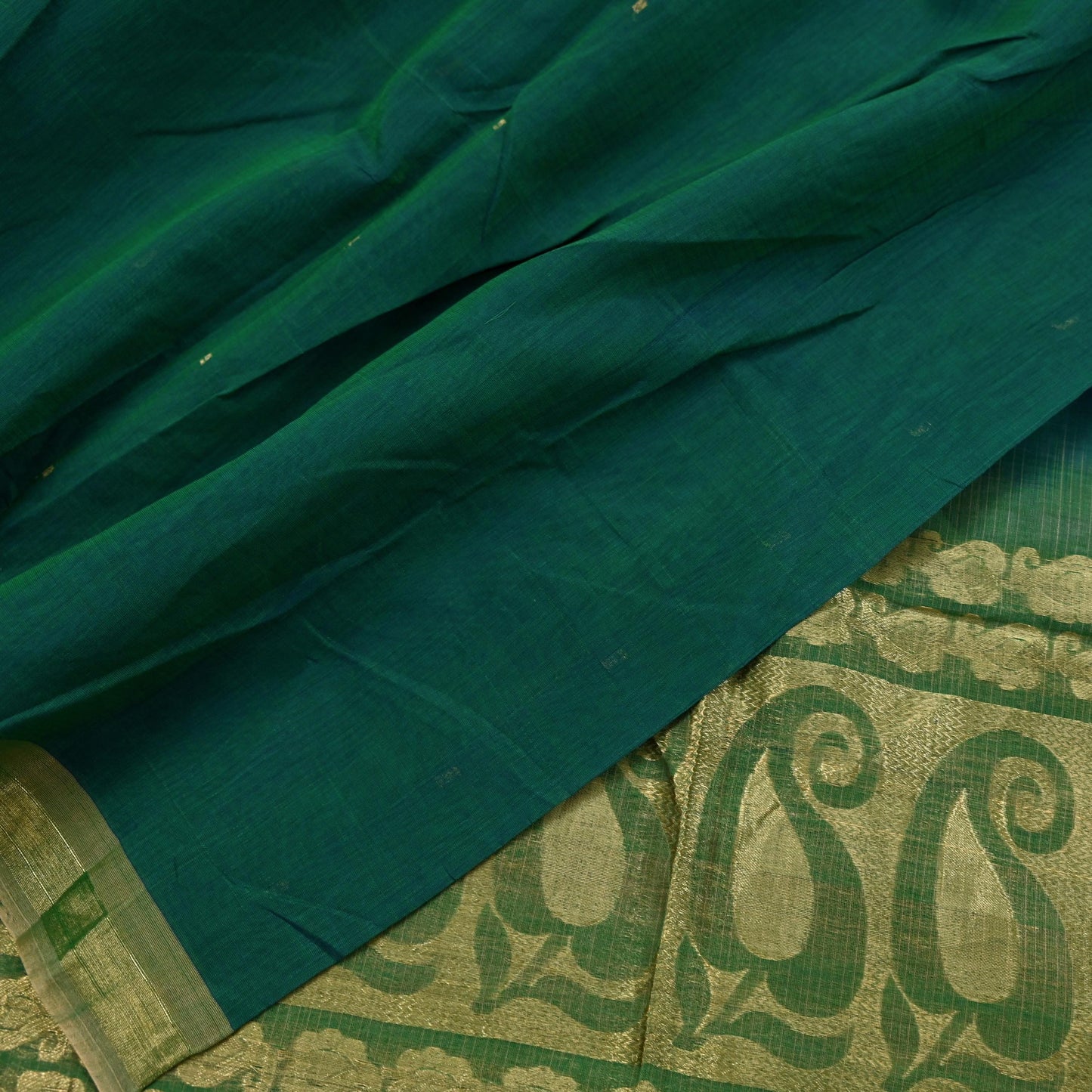 Indian Vintage Dupatta Green Long Stole Printed Woven Pure Chanderi Silk Indian Scarves Veil Golden Zari Soft Fringes