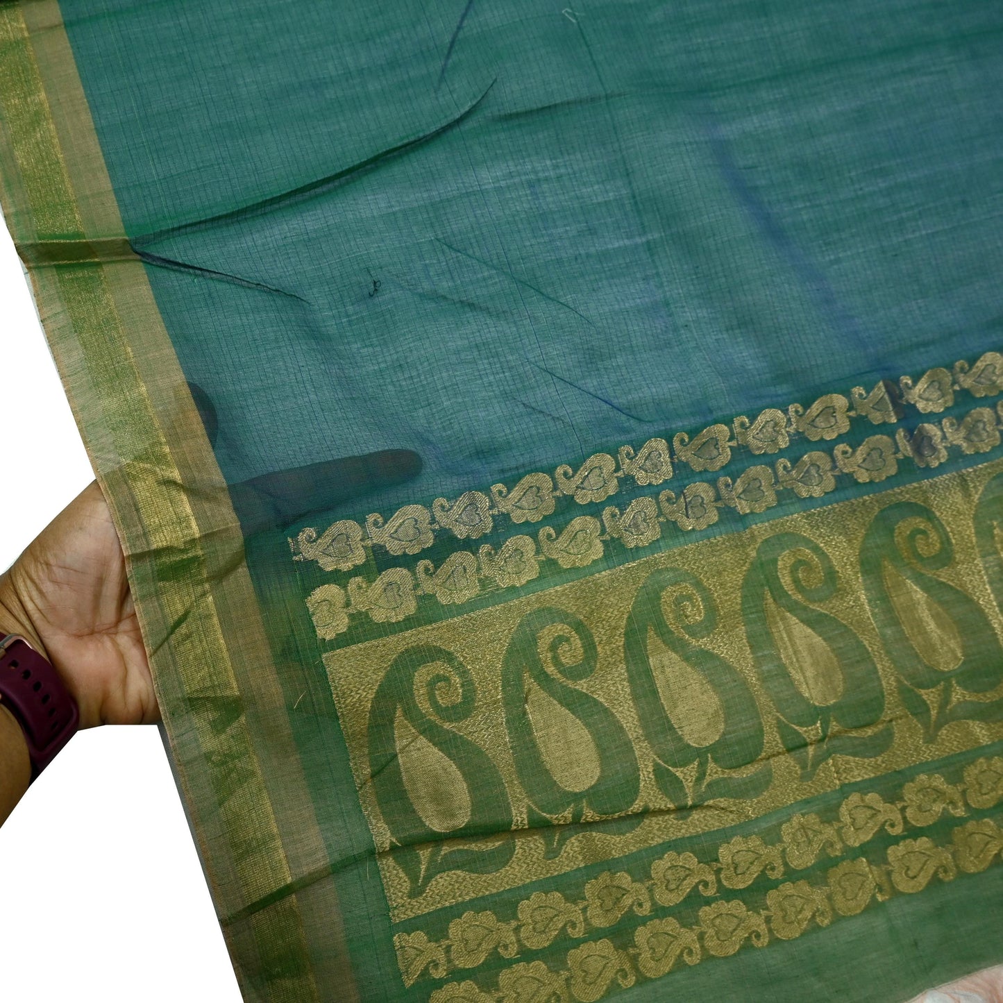 Indian Vintage Dupatta Green Long Stole Printed Woven Pure Chanderi Silk Indian Scarves Veil Golden Zari Soft Fringes