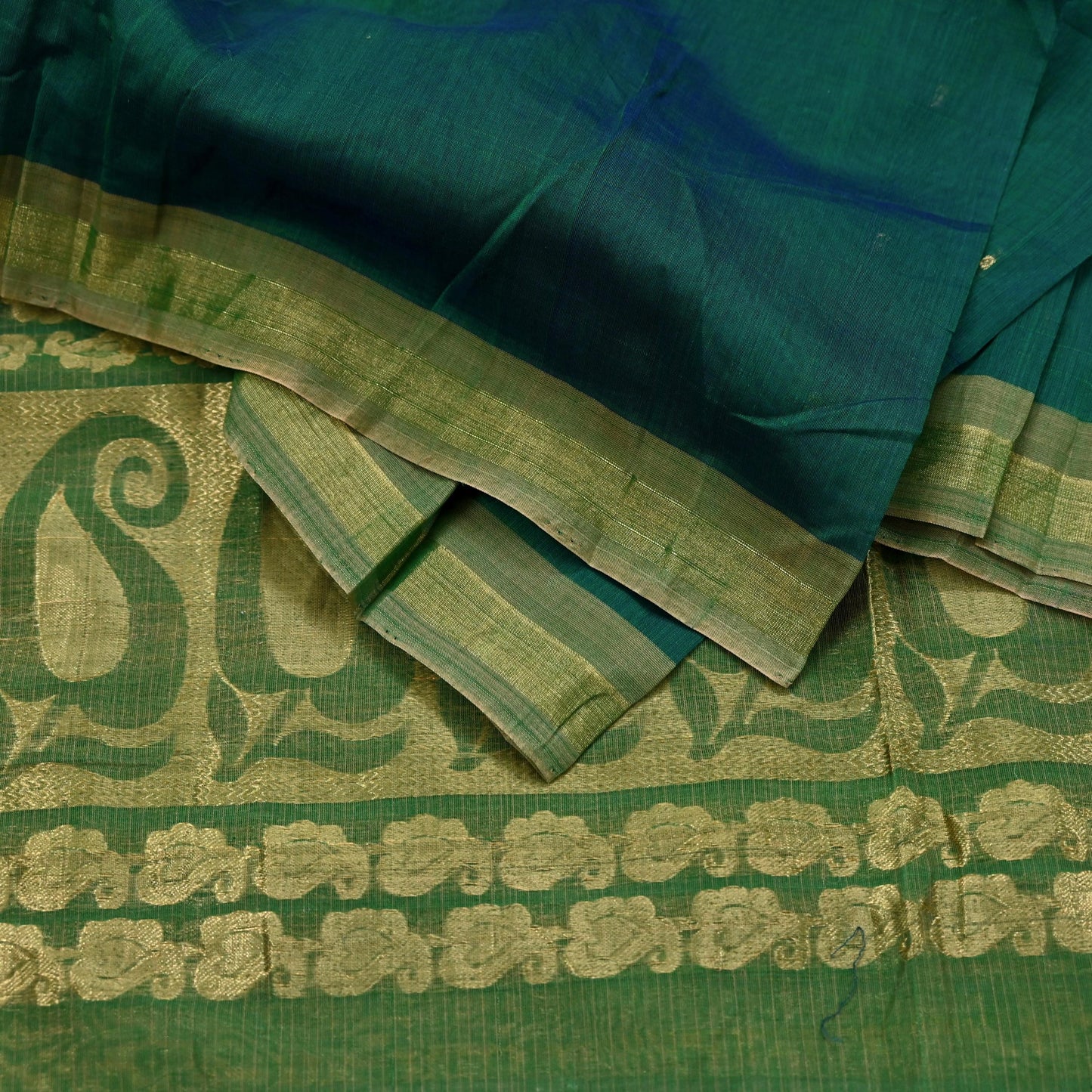 Indian Vintage Dupatta Green Long Stole Printed Woven Pure Chanderi Silk Indian Scarves Veil Golden Zari Soft Fringes