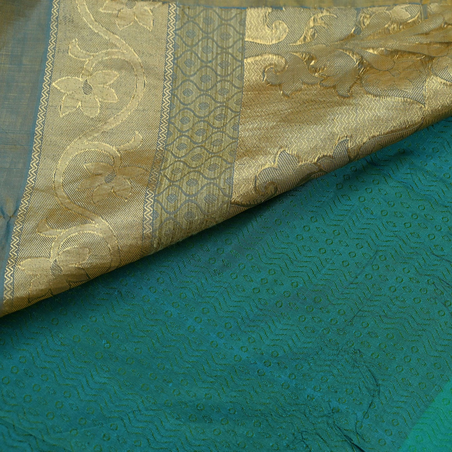 Indian Vintage Heavy Sari Green & Blue Kanjivaram Saree 100% Pure Silk Zari 5Yd Crafting Dress making For Crafting Quilting Upcycle