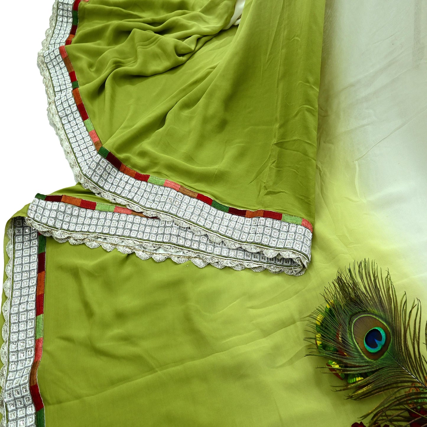 Indian Vintage Heavy Sarees Green & White Pure Georgette Silk Hand Embroidered Sari Fabric 5Yd Sewing Ethnic Sequins Wedding sarees