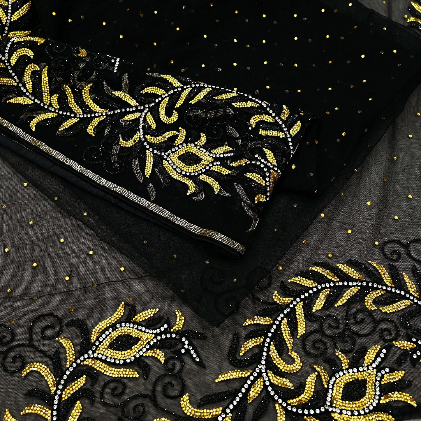 Indian Heavy Sari Black Net/Mesh Hand Embroidered Sarees Craft Fabric 6Yd Sewing Soft Zardozi Wedding sarees With Blouse fabric