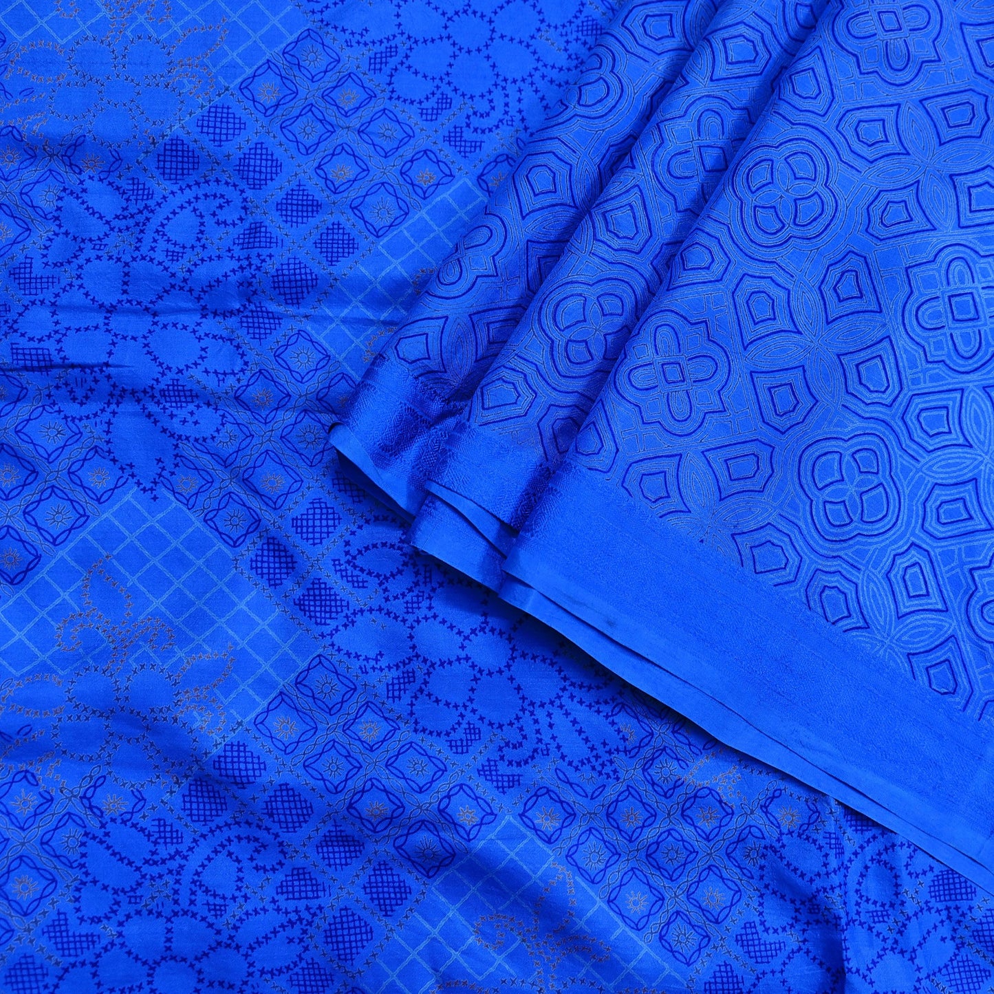 Indian Vintage Sari Blue Printed Sari Pure Silk Saree Craft Fabric Sewing 6yd Floral Soft Floral Wrap Sarong Dress making Crafting Quilting