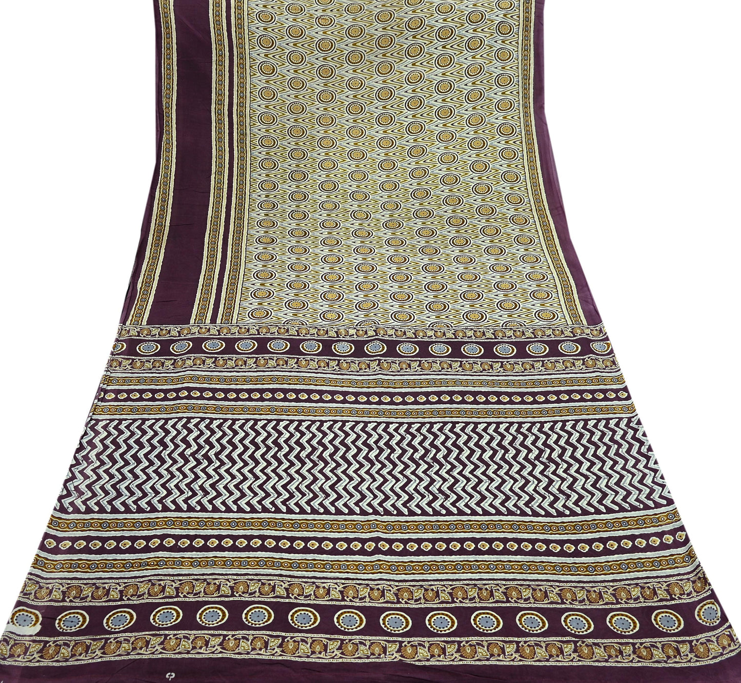 Indian Vintage Sari Purple & Ivory Pure Cotton Printed Saree 5Yd Craft Fabric Sewing Sarong Wrap Boho Floral Quilting crafting dressmaking