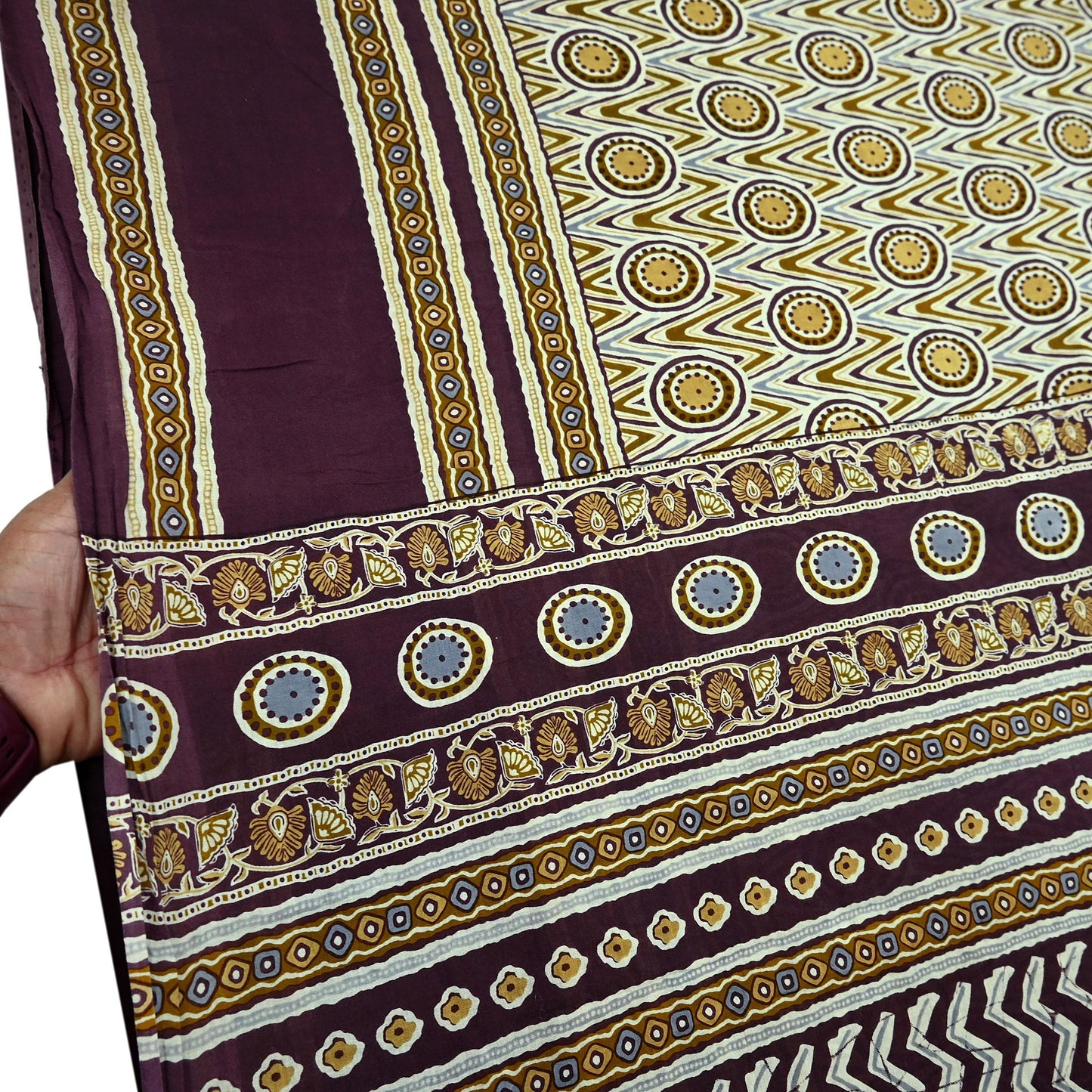 Indian Vintage Sari Purple & Ivory Pure Cotton Printed Saree 5Yd Craft Fabric Sewing Sarong Wrap Boho Floral Quilting crafting dressmaking
