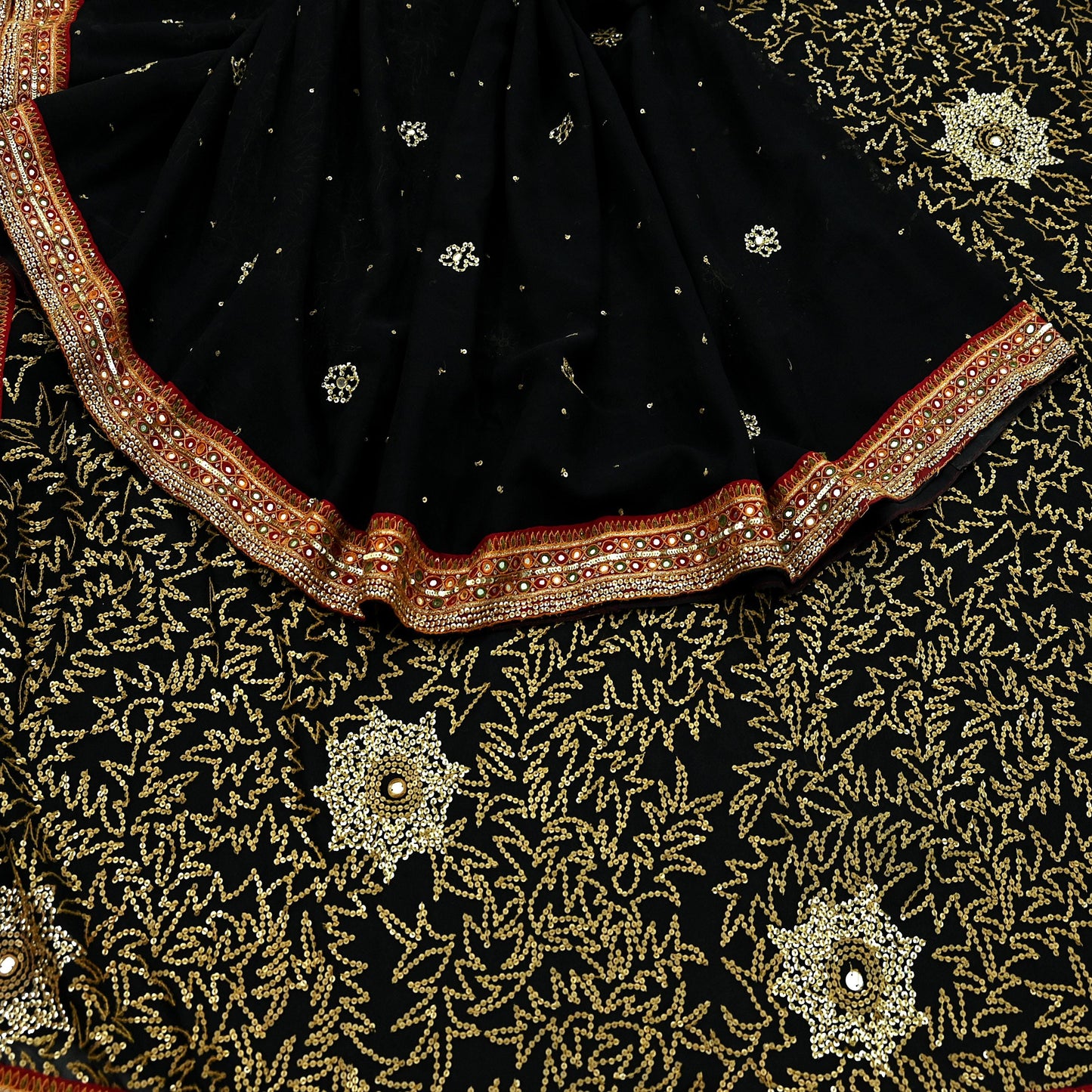 Indian Vintage Heavy Sari Black Pure Georgette Silk Hand Beaded Sarees Fabric 5Yd Sewing Soft Ethnic Glass Beaded Dress Making Silk sarees