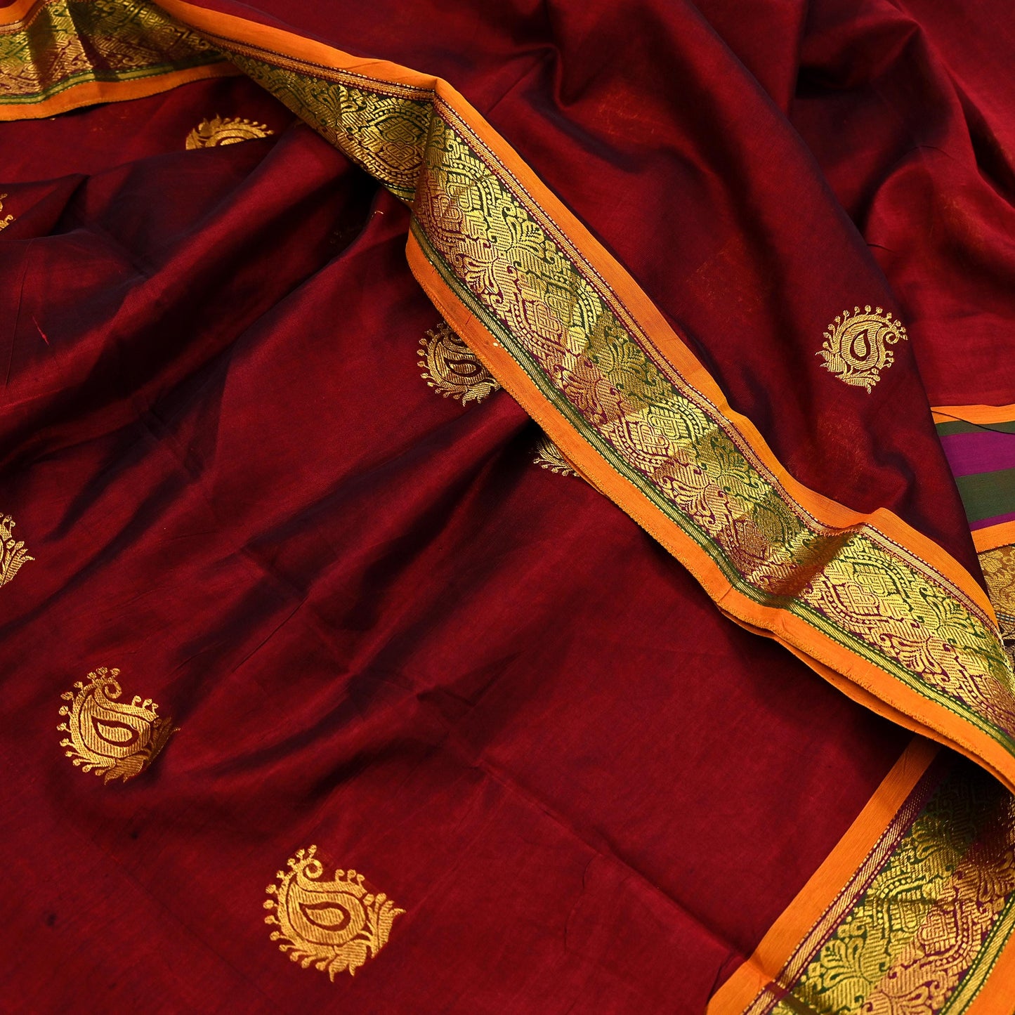 Indian Vintage Heavy Maroon & Brown Kanjivaram Saree 100% Pure Silk Sari Zari 5Yd Floral Crafting Dress making Crafting Quilting