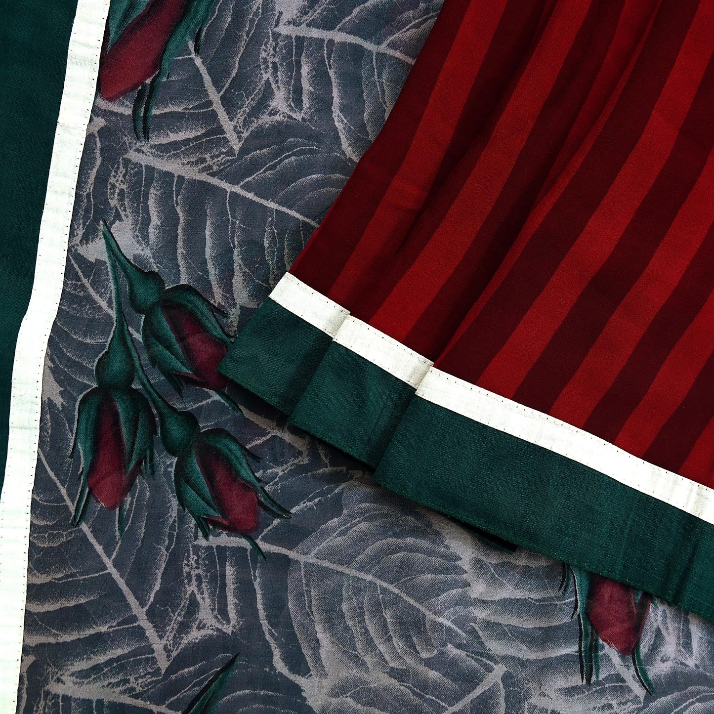 Women Vintage Sari Red & Gray Pure Georgette Silk Printed Saree Craft Fabric Sewing 5Yard Soft Light Dress Making Floral Quilting Crafting