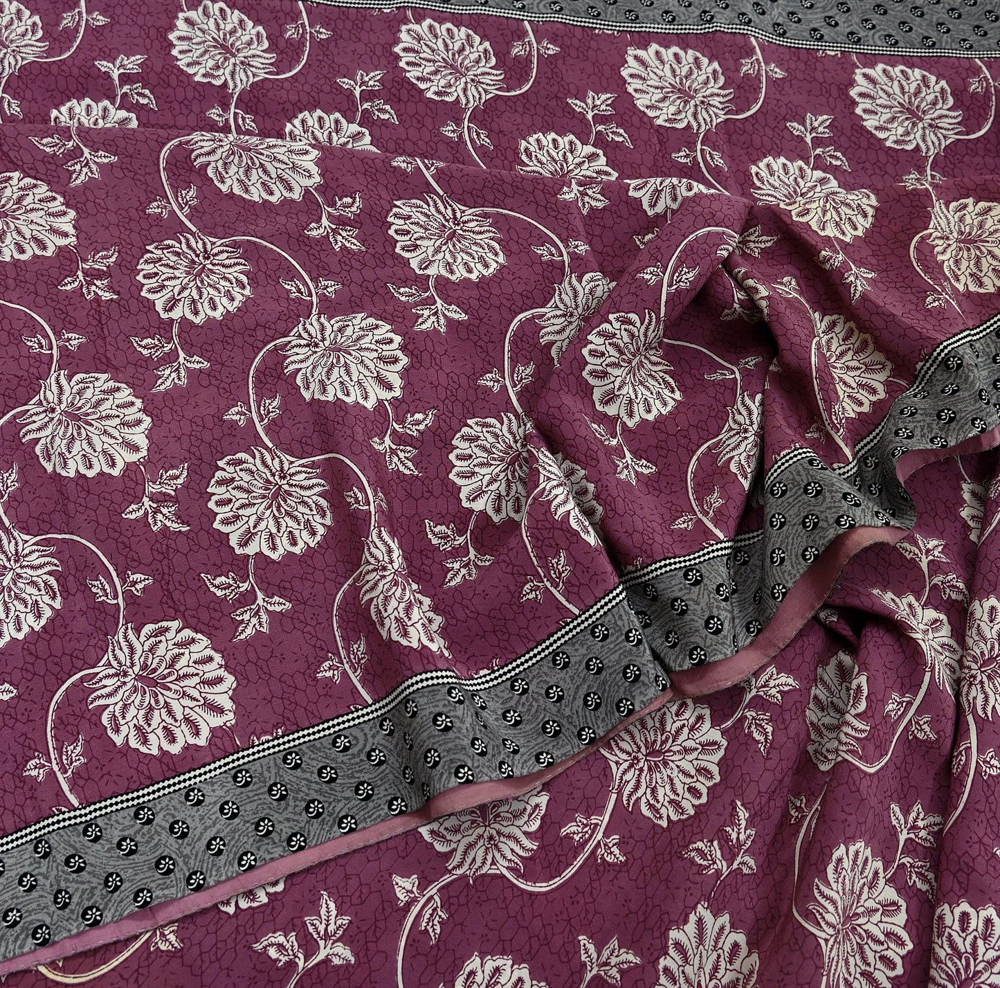 Indian Vintage Sari Pink Pure Crepe Silk Printed Saree 5yd Sewing Craft Fabric Abstract Soft Wrap Dress Making Quilting Crafting