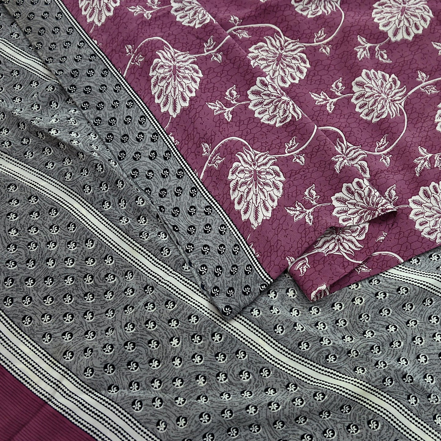 Indian Vintage Sari Pink Pure Crepe Silk Printed Saree 5yd Sewing Craft Fabric Abstract Soft Wrap Dress Making Quilting Crafting