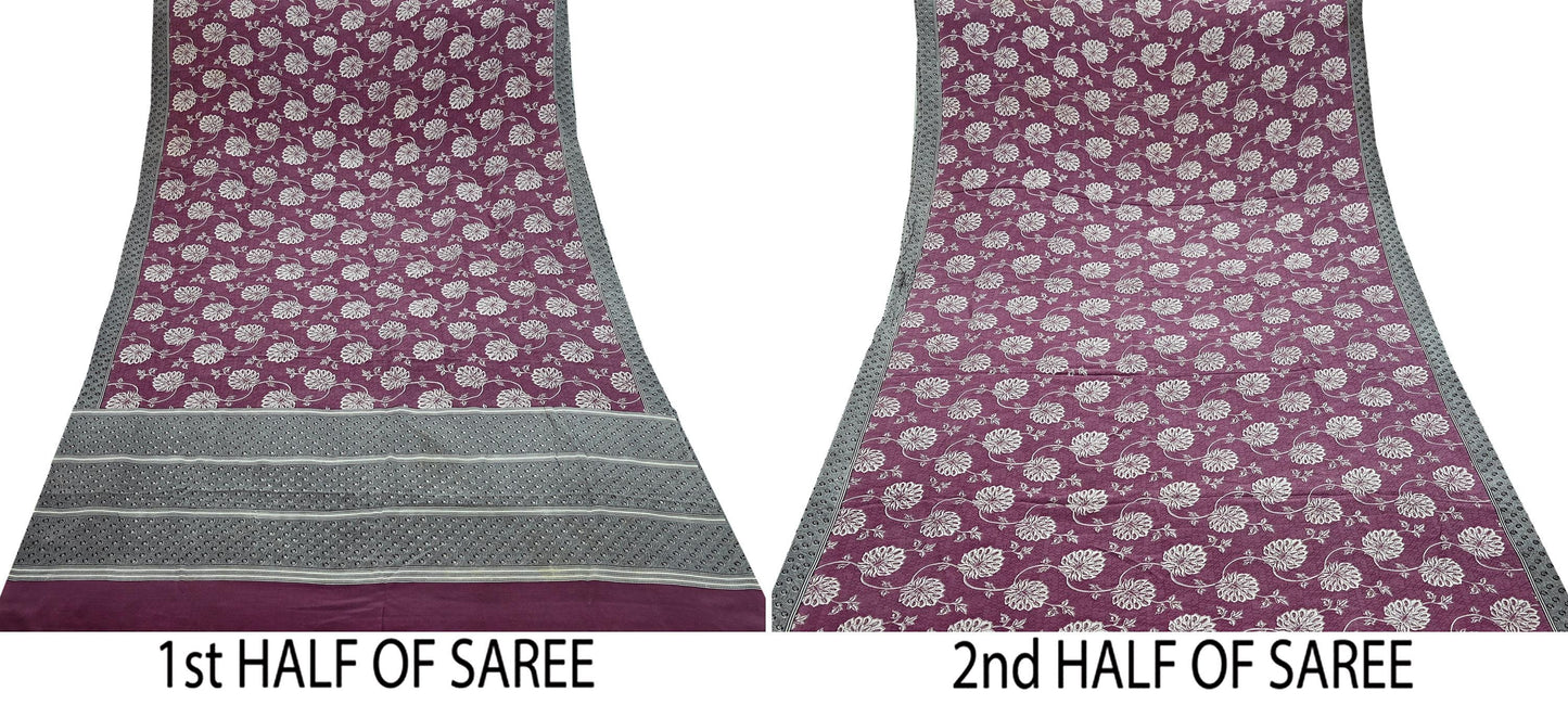 Indian Vintage Sari Pink Pure Crepe Silk Printed Saree 5yd Sewing Craft Fabric Abstract Soft Wrap Dress Making Quilting Crafting