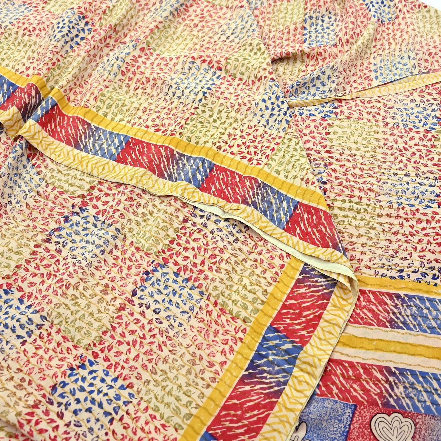 Indian Vintage Sari Beige Pure Crepe Silk Block Printed Sarees 6yd Sewing Floral Soft Craft Fabric Wrap Dress Making Crafting Quilting