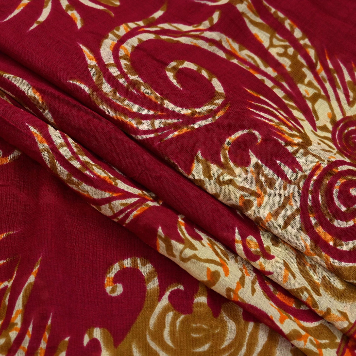 Indian Vintage Pink & Beige Saree Printed 100% Pure Cotton Sari Craft Fabric 5Yd Sewing Sarong Wrap Floral Dress making Quilting Crafting