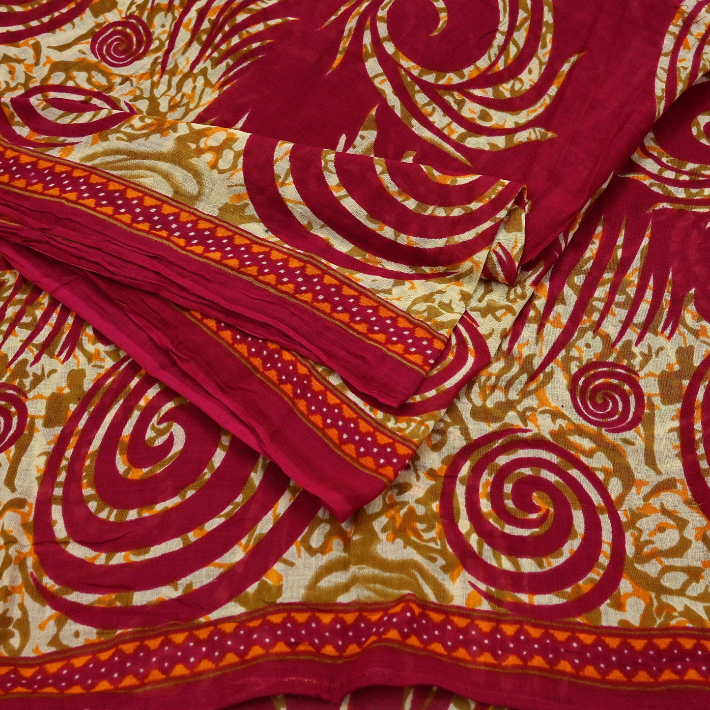 Indian Vintage Pink & Beige Saree Printed 100% Pure Cotton Sari Craft Fabric 5Yd Sewing Sarong Wrap Floral Dress making Quilting Crafting