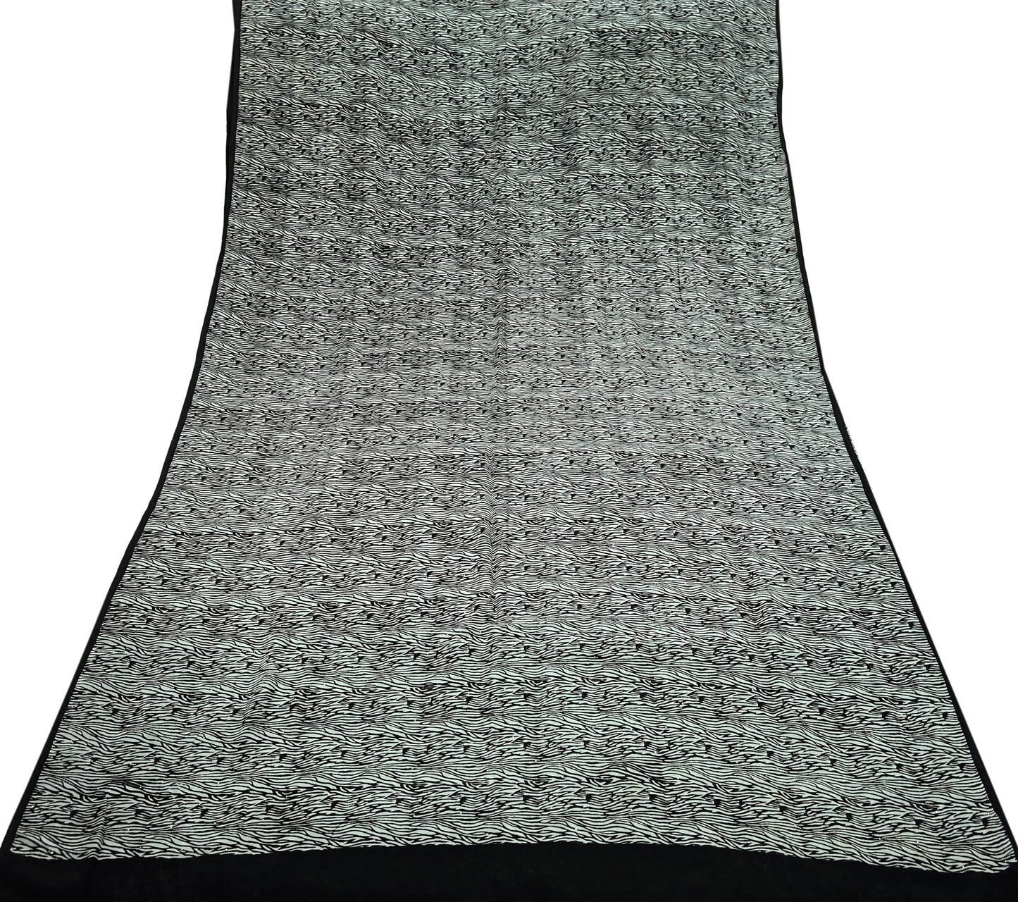 Indian Vintage Sari White & Black Pure Crepe Silk Mukesh Work Printed Sarees 5yd Sewing Craft Fabric Ethnic Upcycle Dress Making Quilting