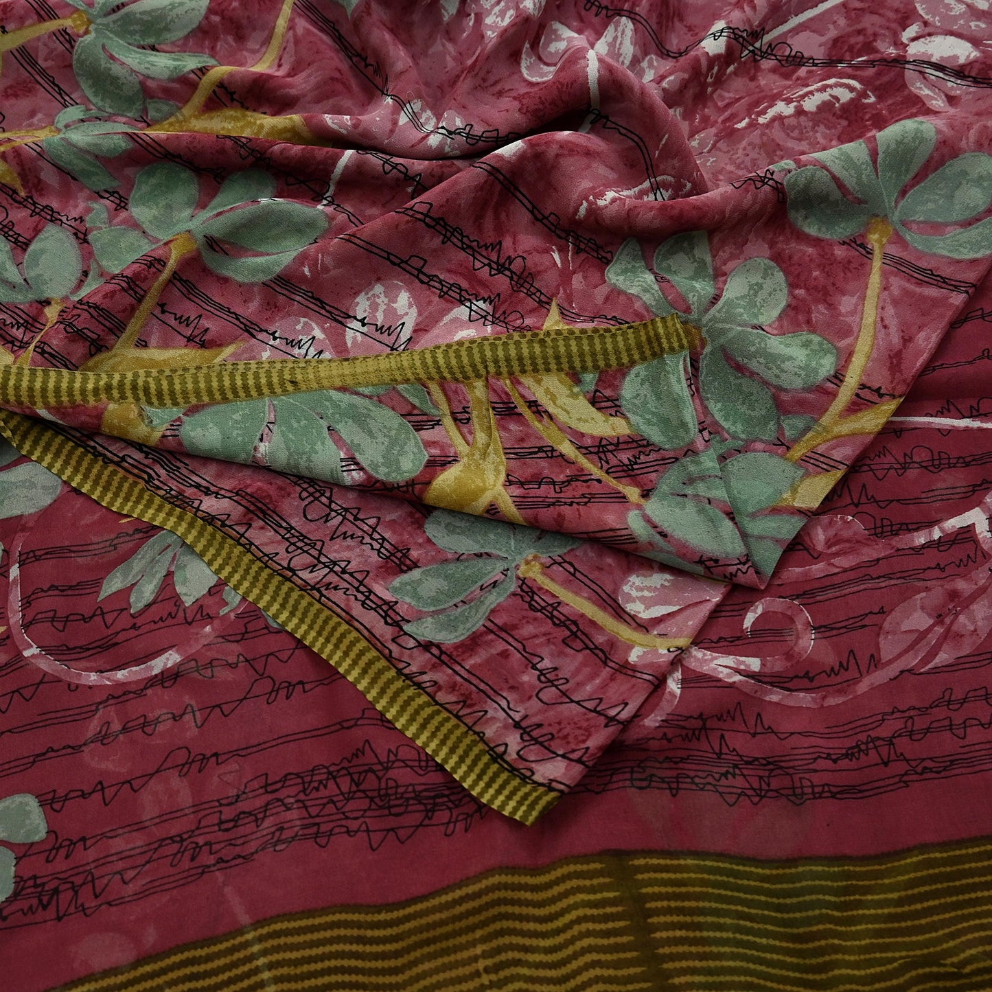 Indian Vintage Sari Pink Pure Georgette Silk Printed Saree Craft Fabric Sewing 5Yd Soft Light Dress Making Crafting Quilting Upcycle