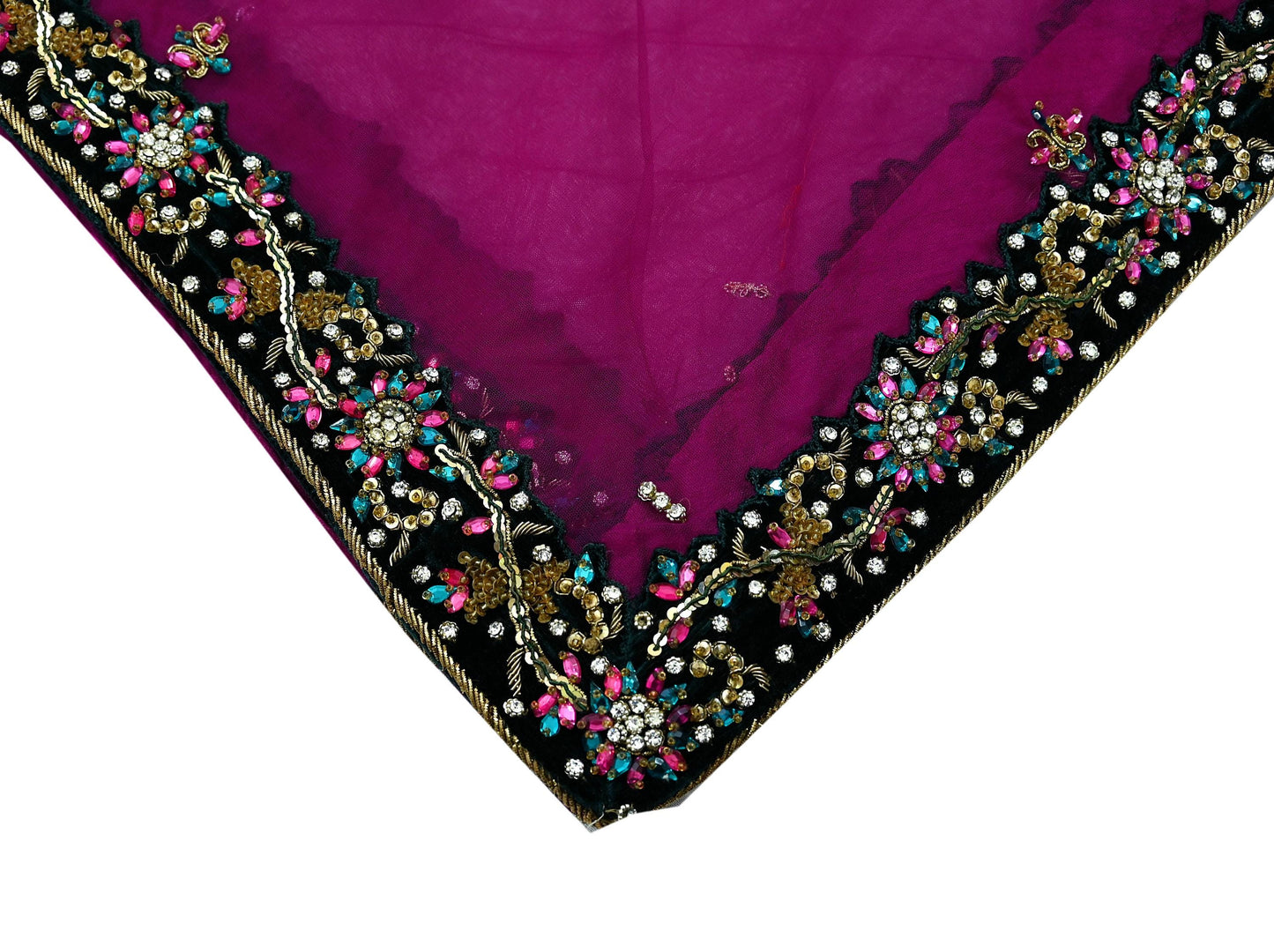 Indian Vintage Heavy Wedding Purple Dupatta Net Mesh Long Stole Hand Embroidered Scarves Golden Zardozi Dabka Zari Bridal Veil Hijab