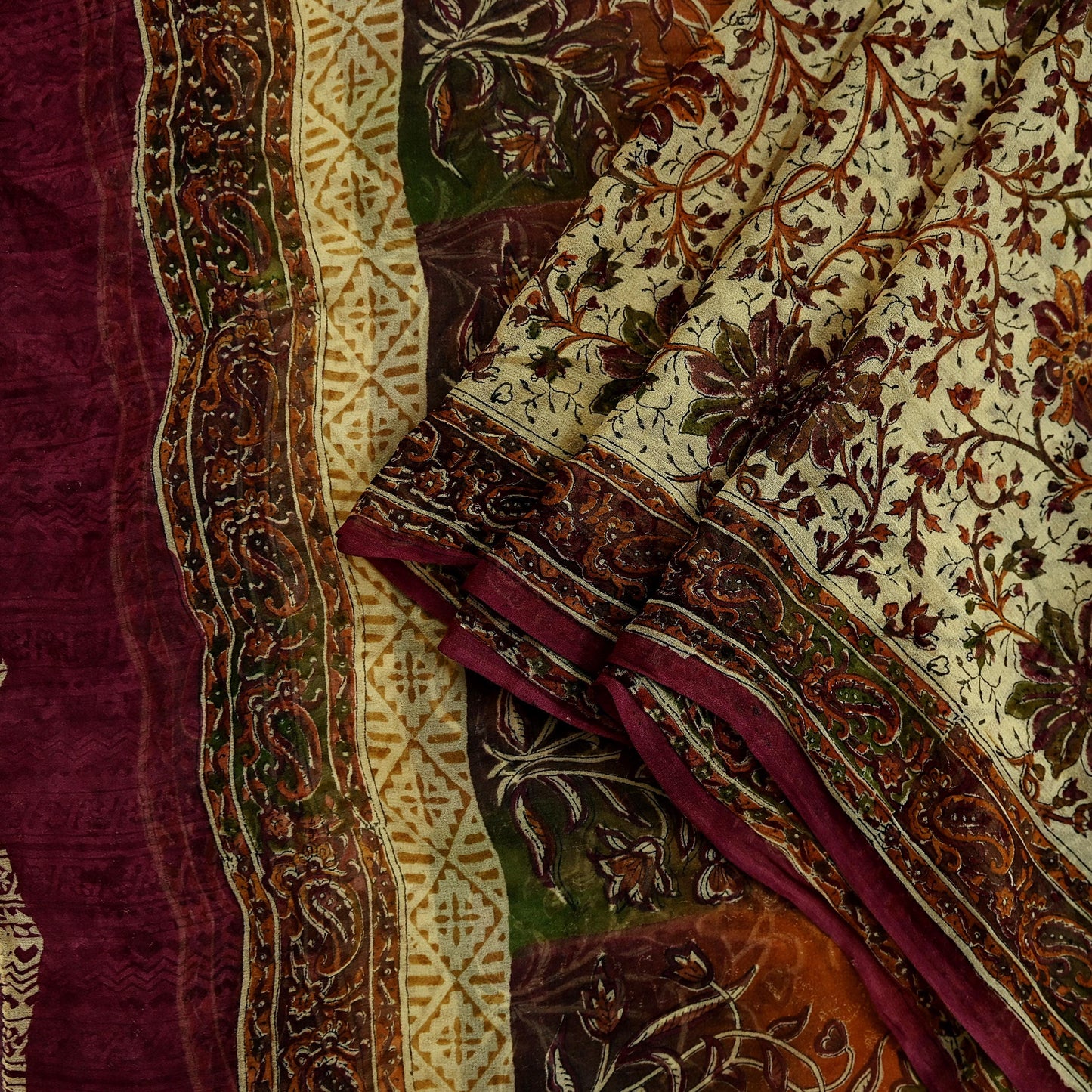 Indian Vintage Dupatta Beige & Maroon Long Stole printed stole Pure Georgette Silk Scarves Veil Wrap Soft