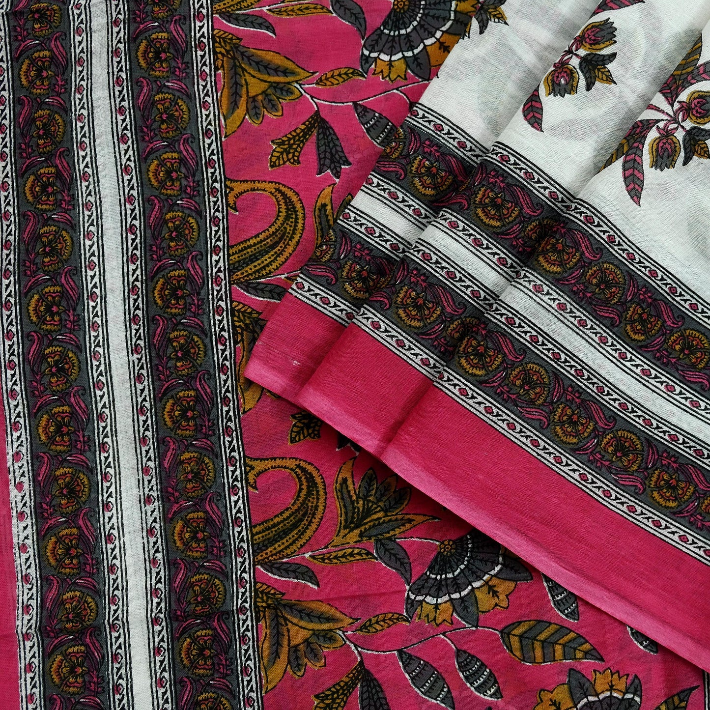 Indian Vintage Dupatta White & Pink Long Stole Block Print Pure Cotton Indian Scarves Scarf Veil Wrap Boho Soft Floral Design